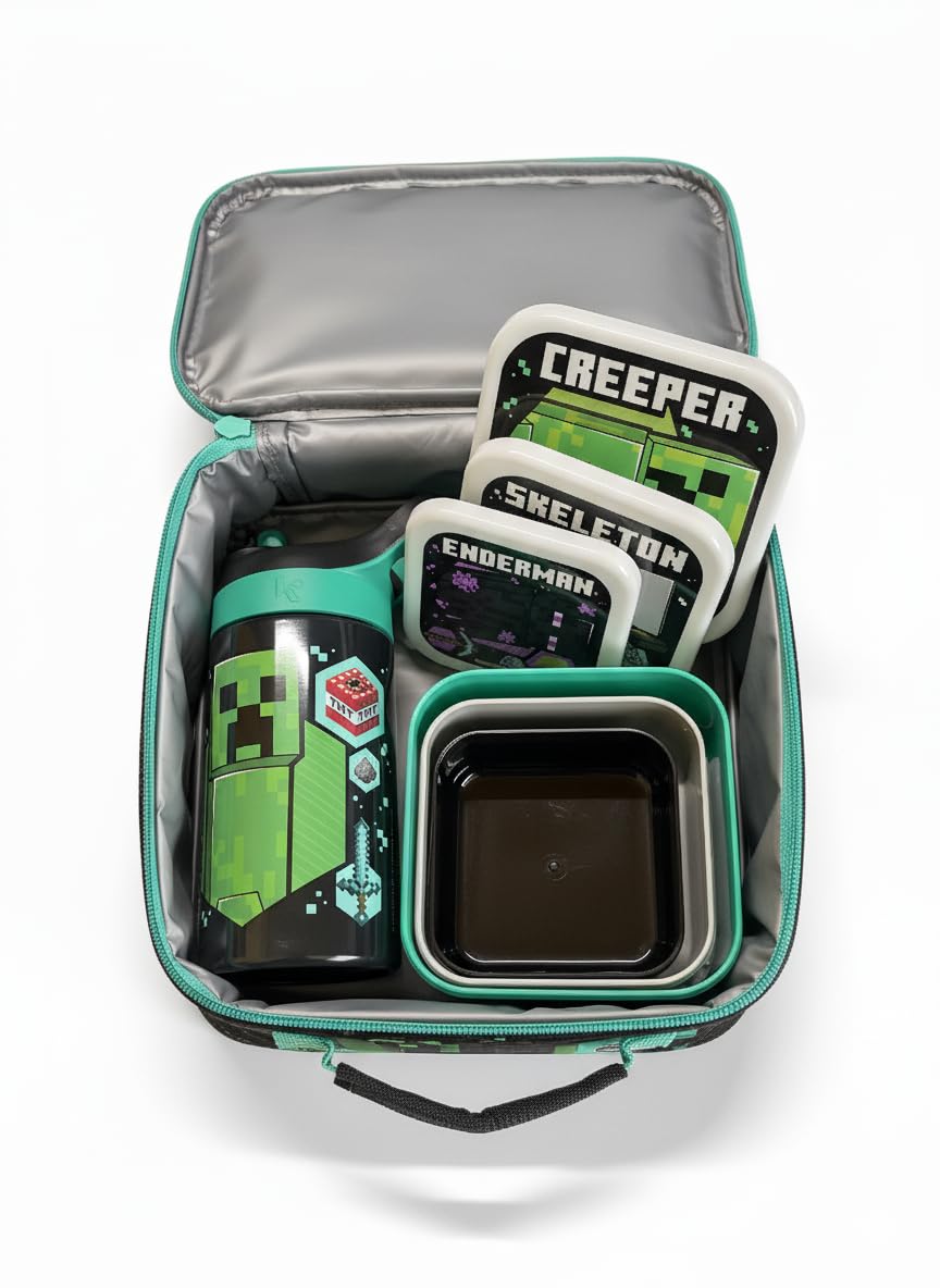 HOX Minecraft 5 Piece Lunch Set with 450ml Lockable Water Bottle | School & Travel 4