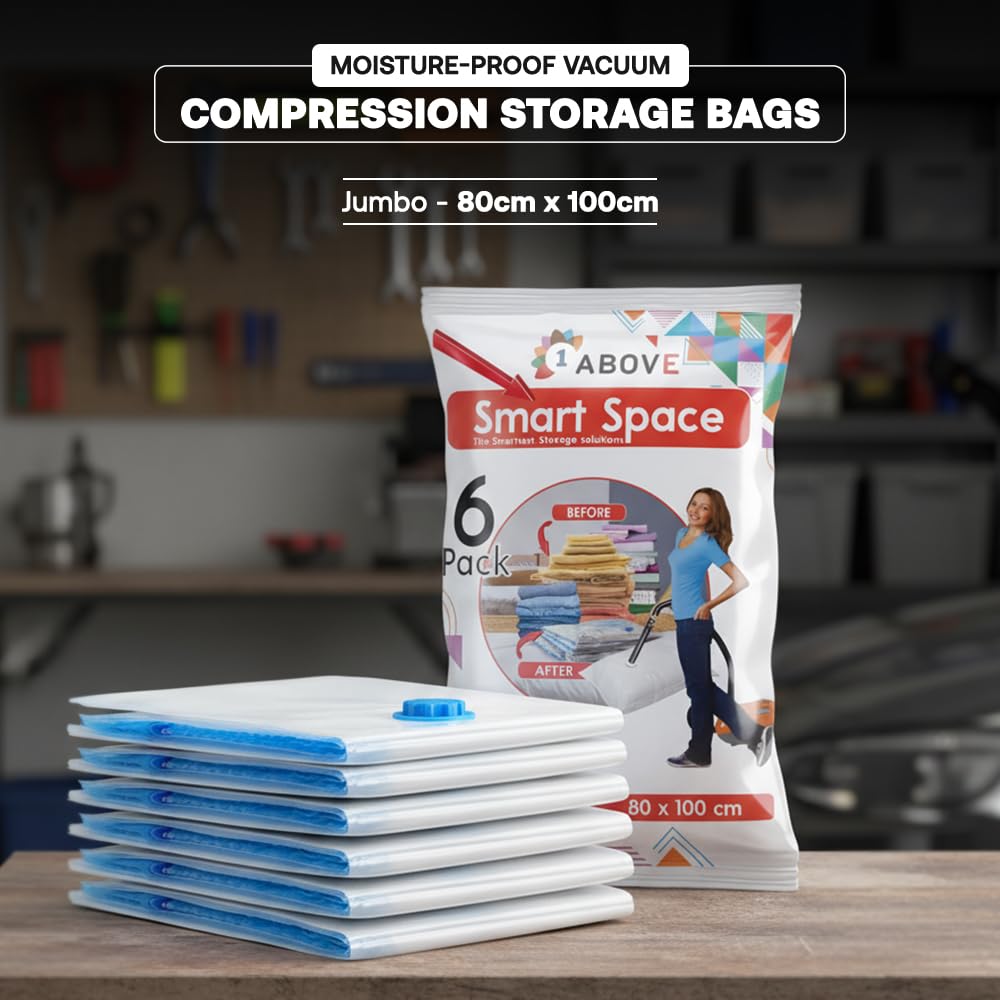 1ABOVE Vacuum Compressed Space Saver Bags - Jumbo 80x100cm | Pack of 6 | Mould, Moisture & Bug Proof 5