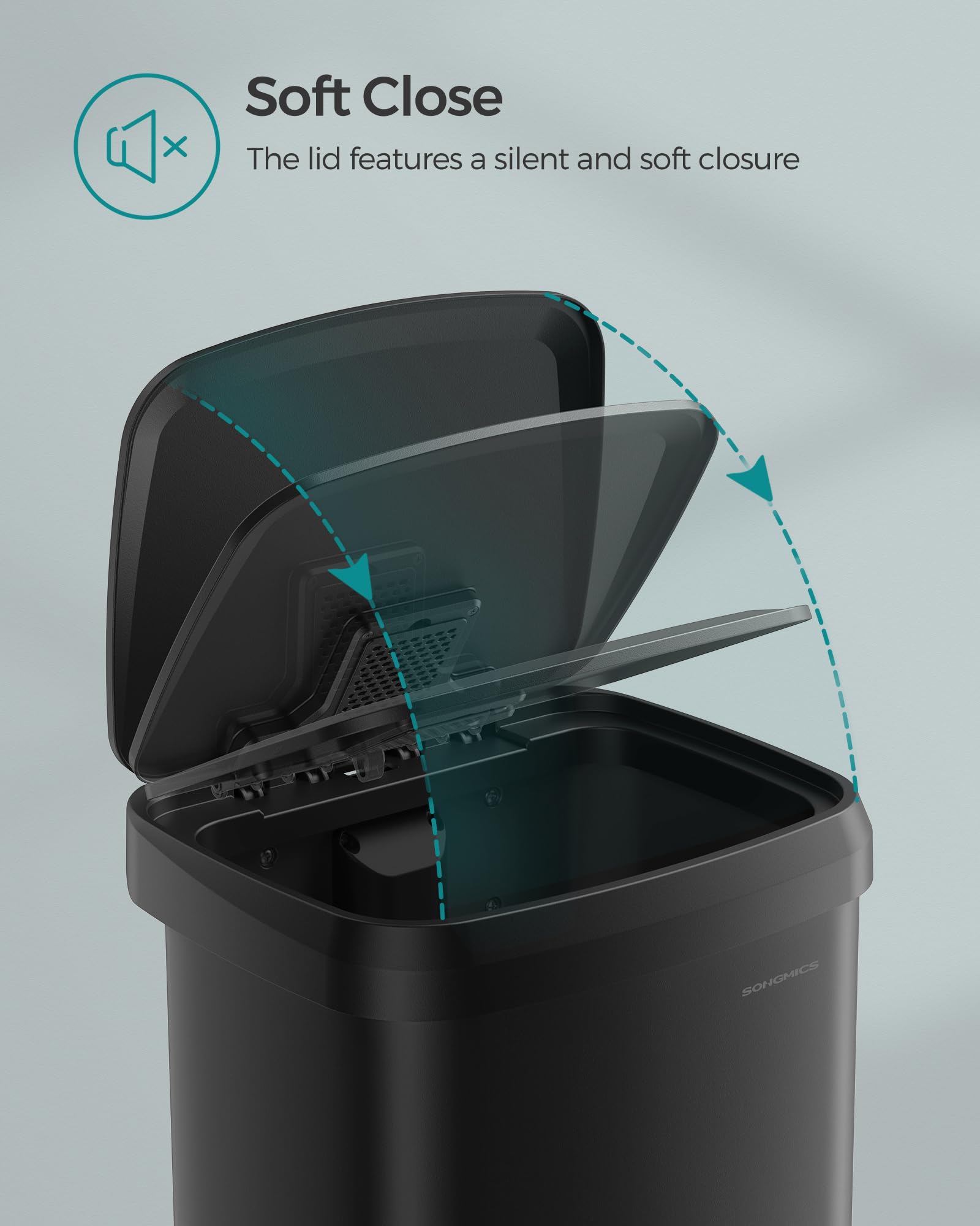 SONGMICS Kitchen Bin - 50L Capacity, Black Metal Pedal Waste Bin | Quiet Close 5