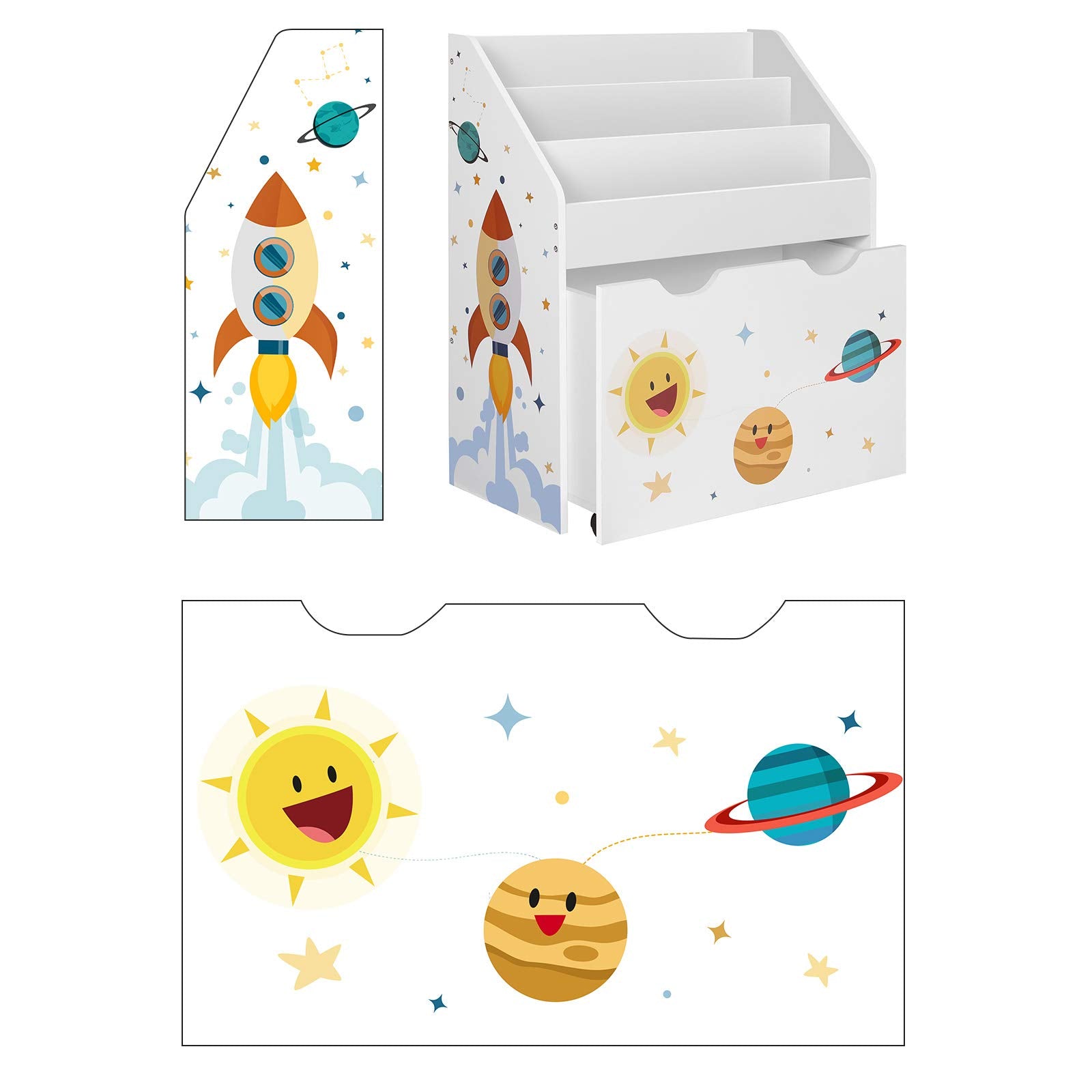 SONGMICS Children's Bookcase with 3 Shelves and Detachable Toy Box | White | 62.5W x 29.5D x 70H cm 8