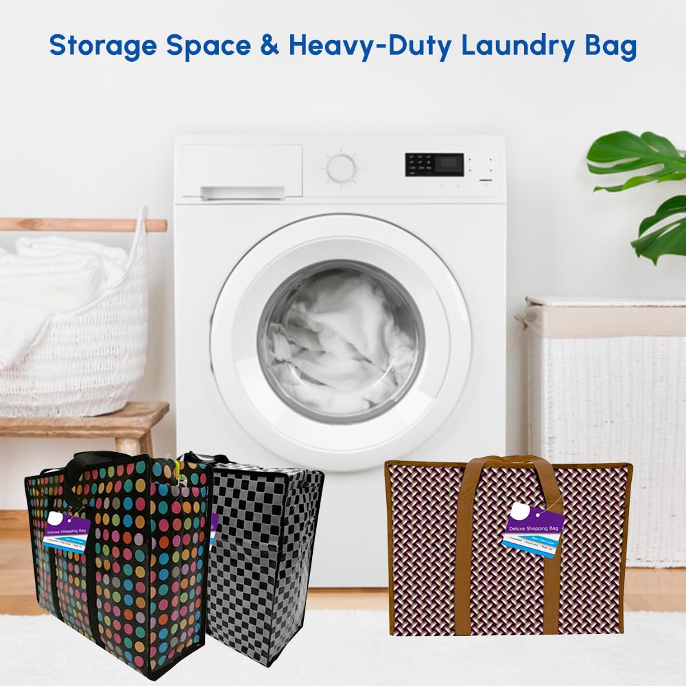 1ABOVE 3 Pack Deluxe Reusable Shopper Bags - Heavy Duty, Large (50x37x17cm) | Zip Closure 4