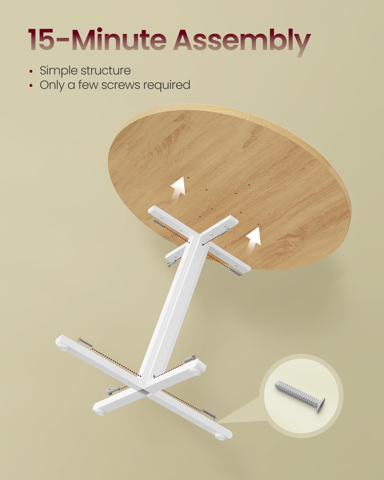 VASAGLE Round Dining Table - Modern Farmhouse Style | Seats 2-4 People | 80cm Diameter 6