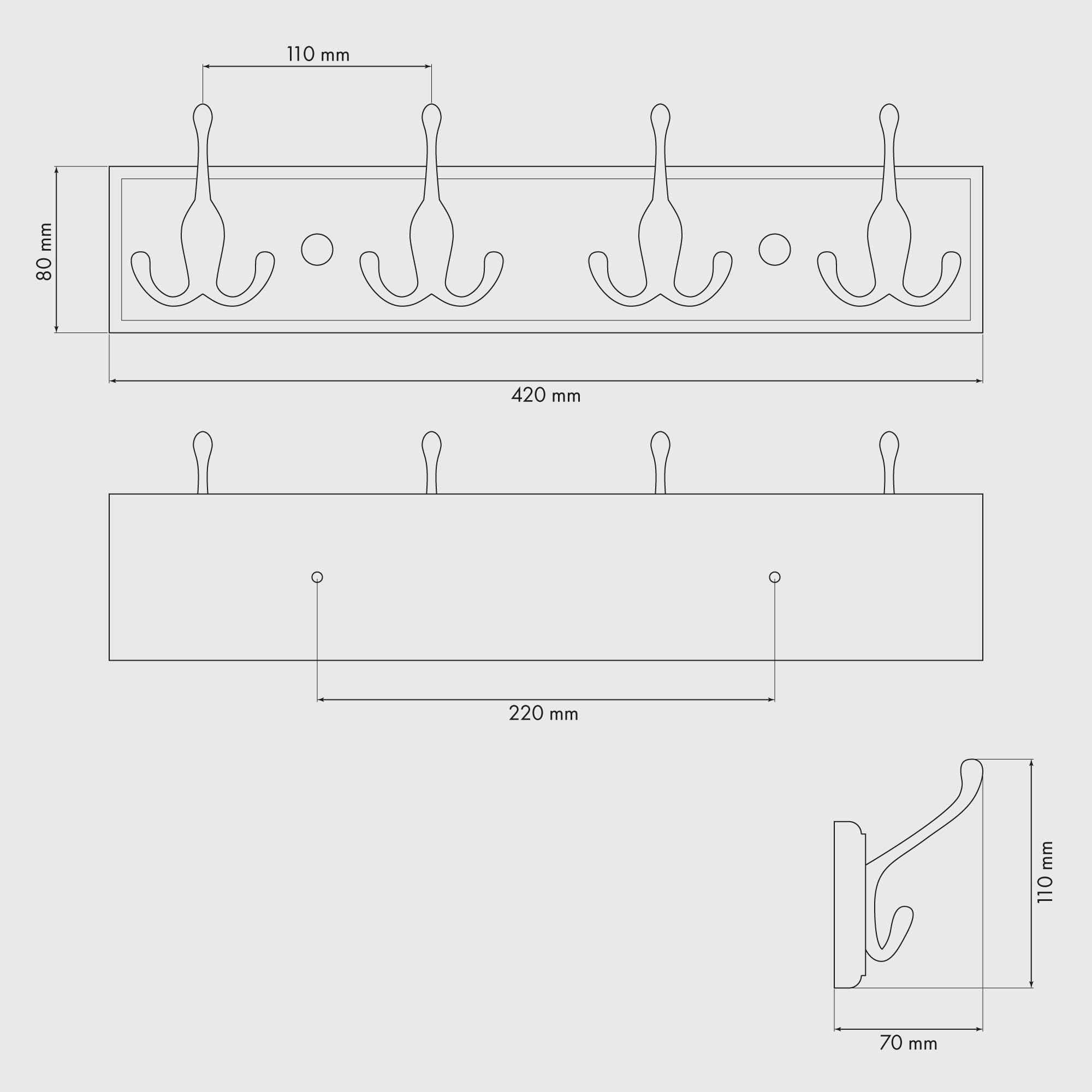 LARHN Wall Mounted Coat Rack - Heavy Duty Triple Hooks, Black Wood | 4 Hook Size 7