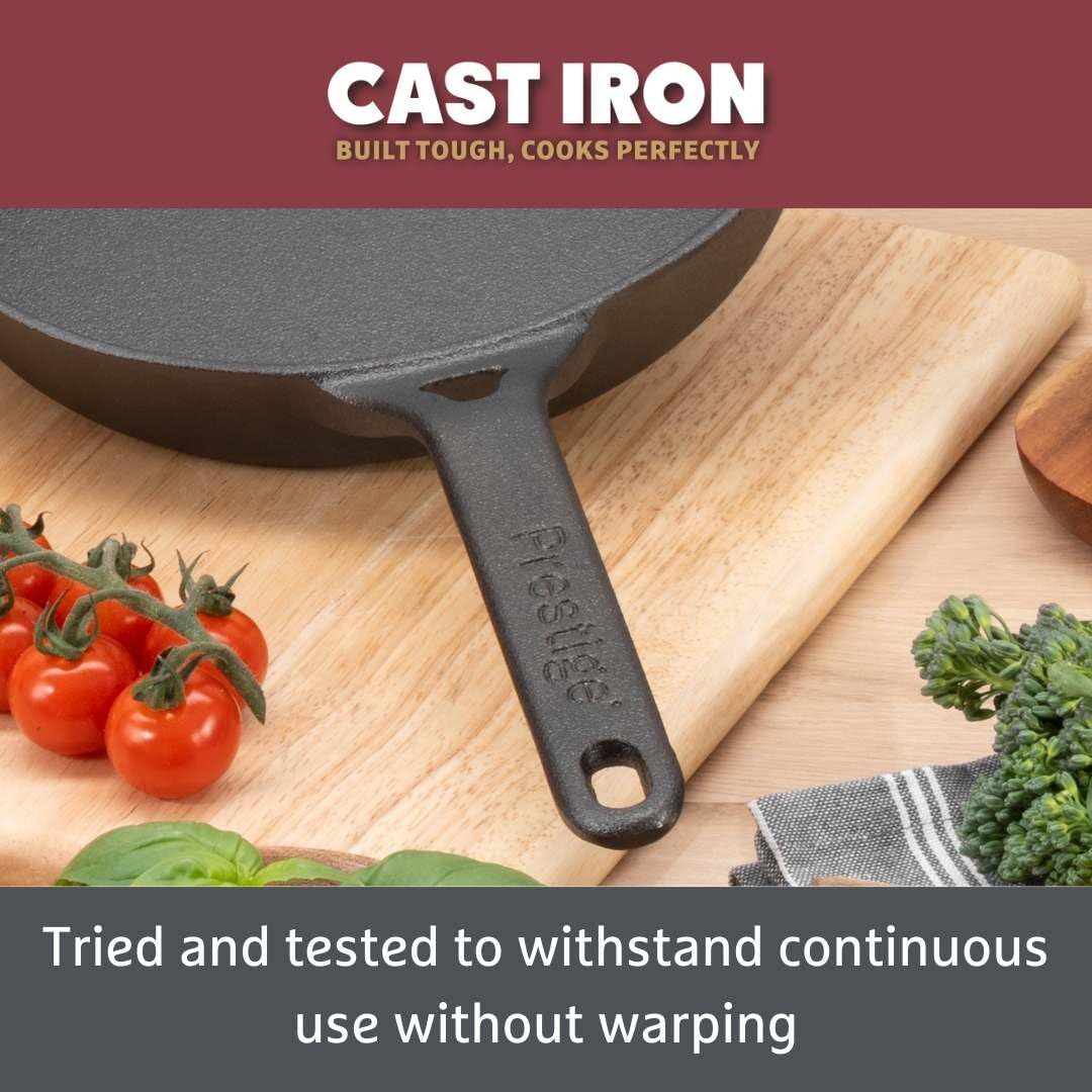 Prestige Cast Iron Frying Pan - 22 cm, Pre-Seasoned, Induction & Oven Safe 8