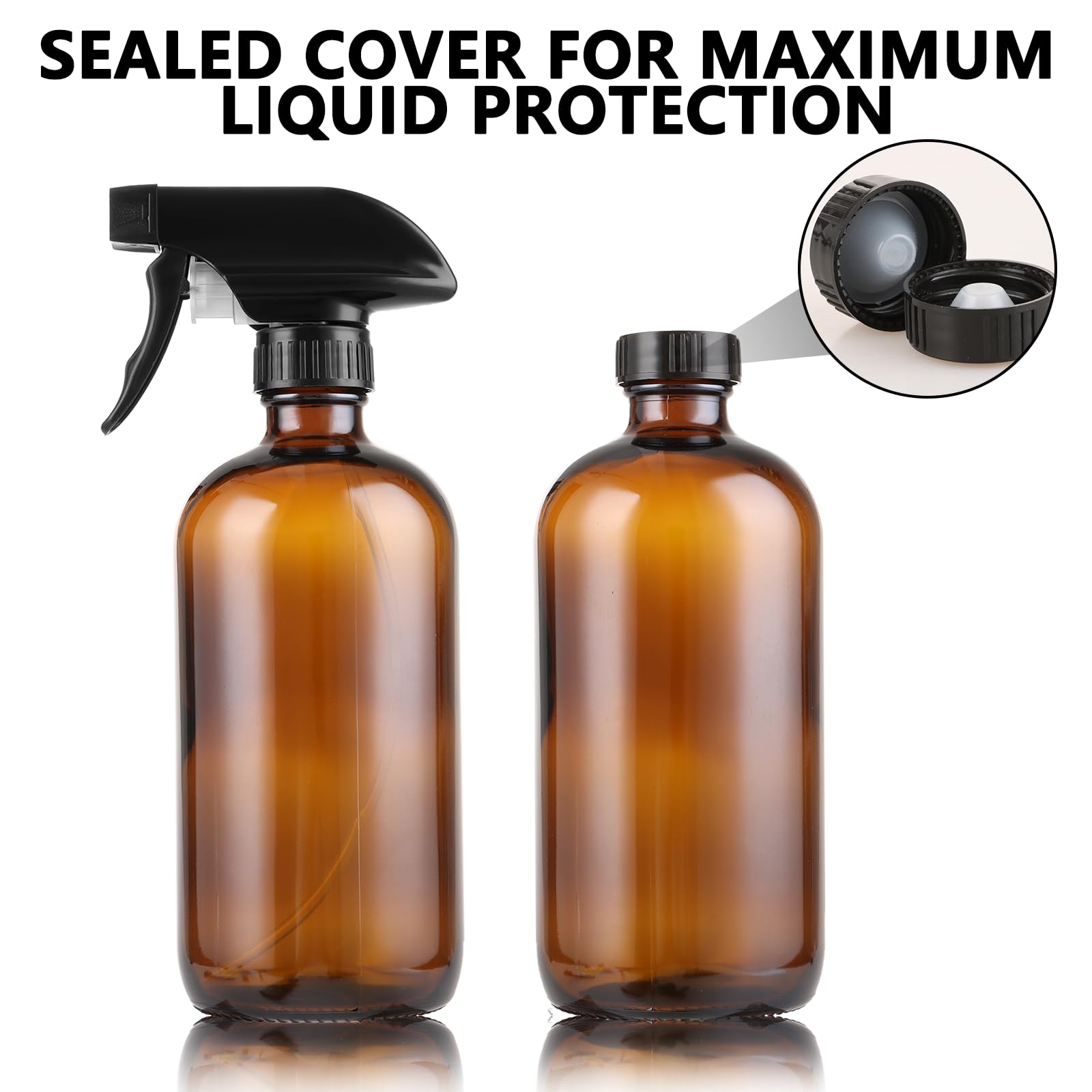ASelected 2 Pcs Amber Glass Spray Bottles - 500ml Leak Proof Reusable for Cleaning & Gardening 4