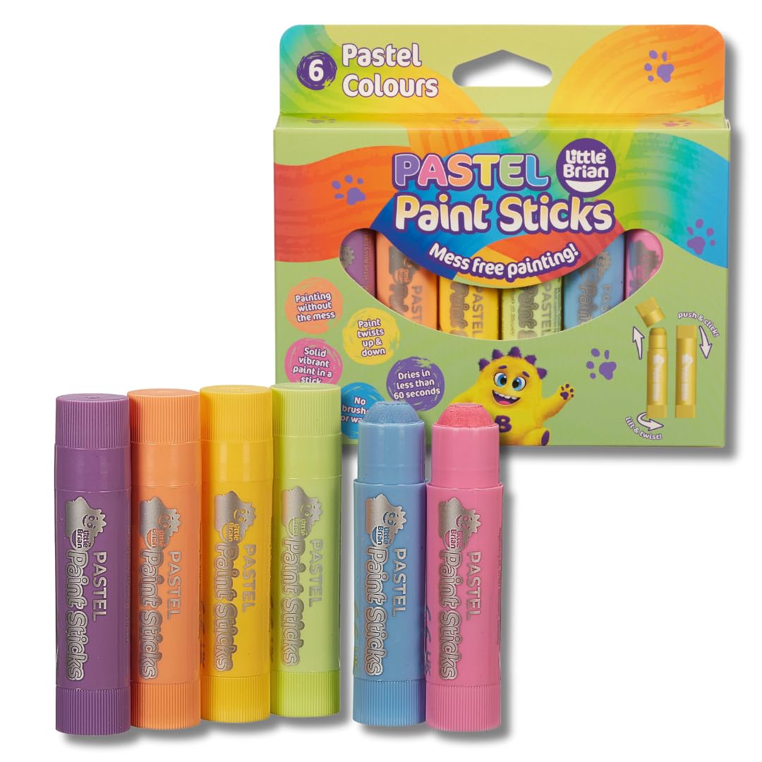 Little Brian Paint Sticks - 6 Pack Assorted Pastel Colours | Quick Drying | Mess-Free