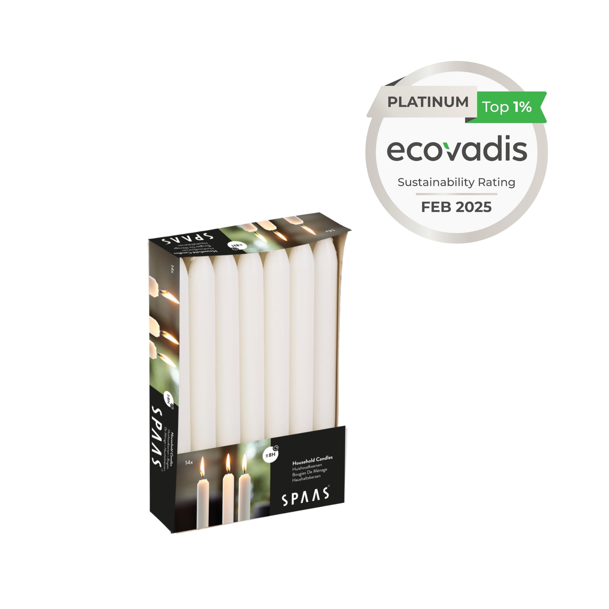 Spaas Unscented Tapered Dinner Candles - 14 Pack, 8 Hour Burn Time, White | 21mm x 220mm 4