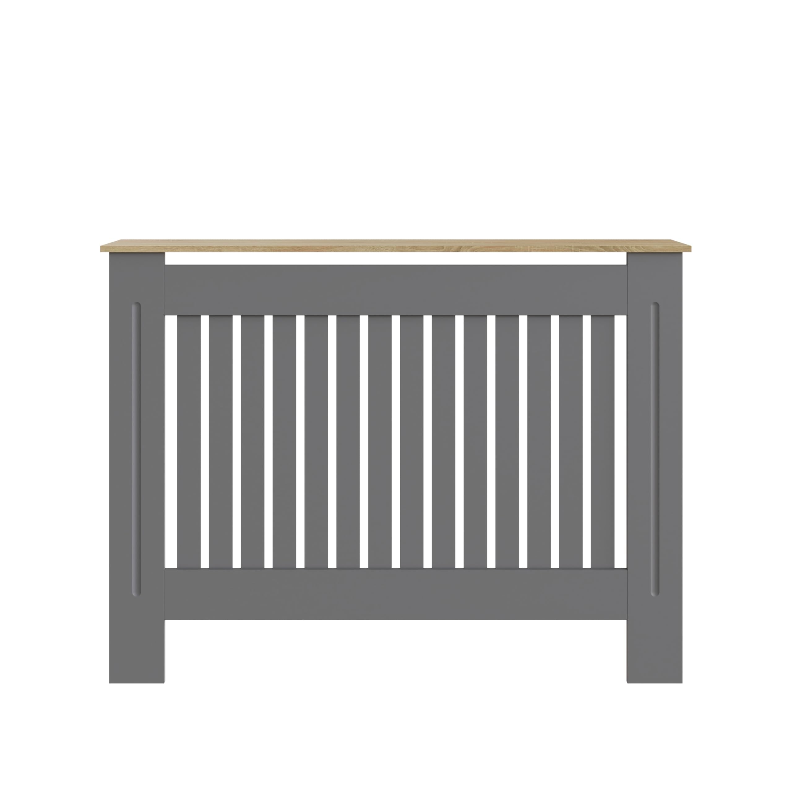 GFW Longslow Medium Radiator Cover - Grey Engineered Wood | Slatted Design | Freestanding 6