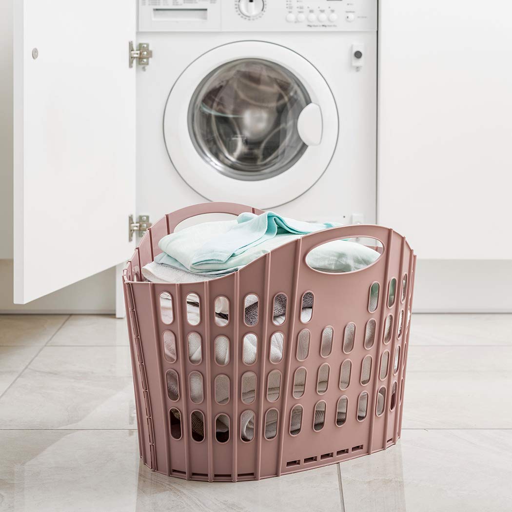 Addis Fold Flat Pop-Up Laundry Hamper - 38 Litre Capacity | Space Saving Plastic Design | Pink 3