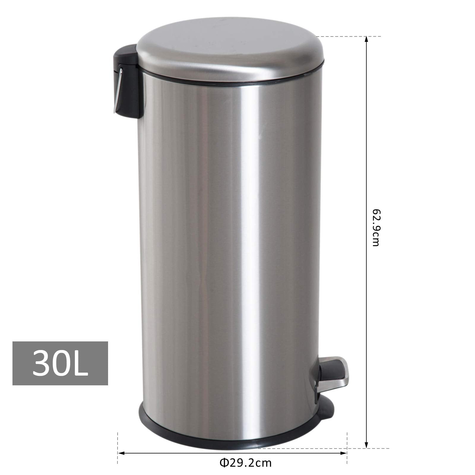 HOMCOM 30L Foot Pedal Bin - Fingerprint Proof Stainless Steel Kitchen Waste Can | Black/Silver 3