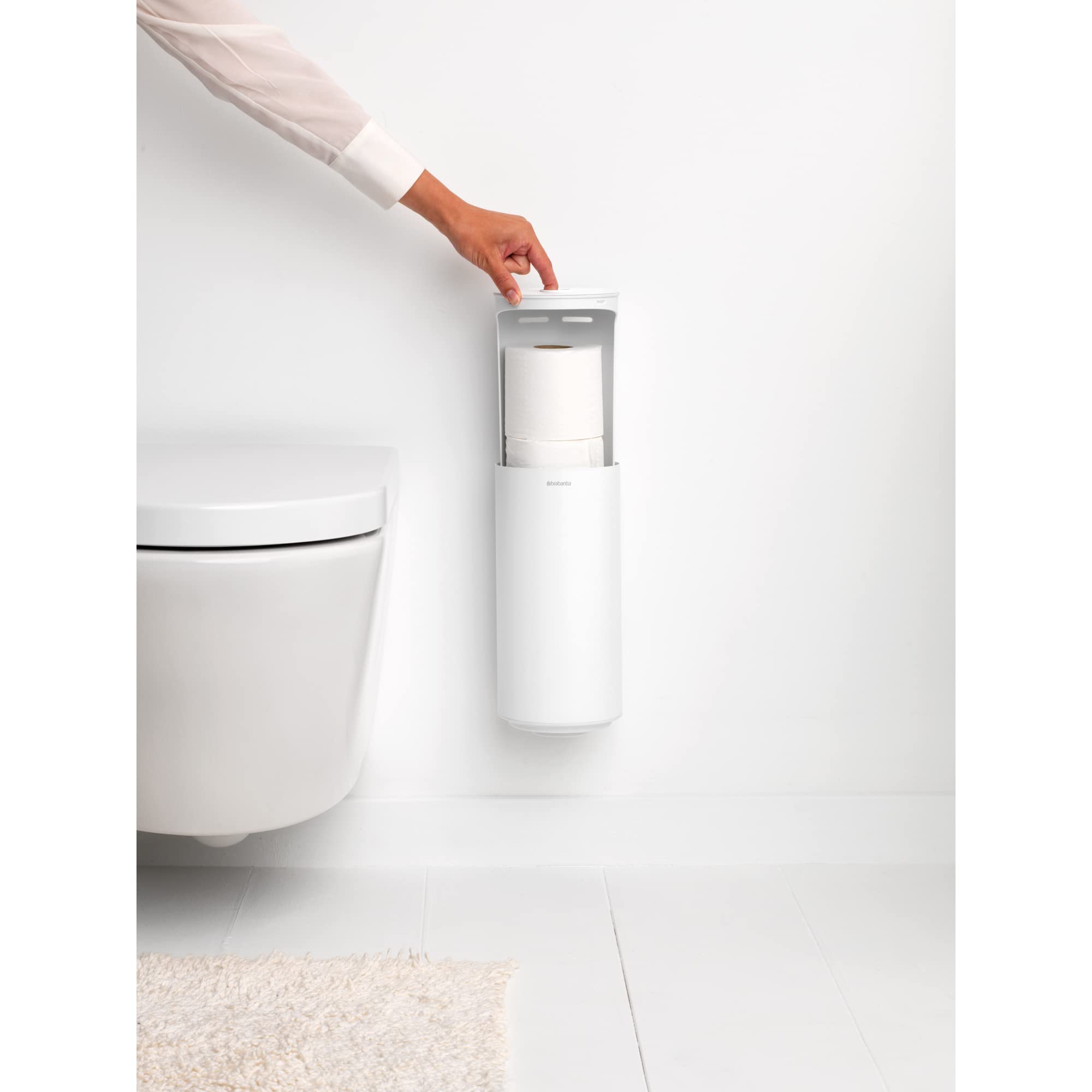 Brabantia Mindset Toilet Roll Dispenser - Holds 2 Spare Rolls | Mineral Fresh White | Alloy Steel 4