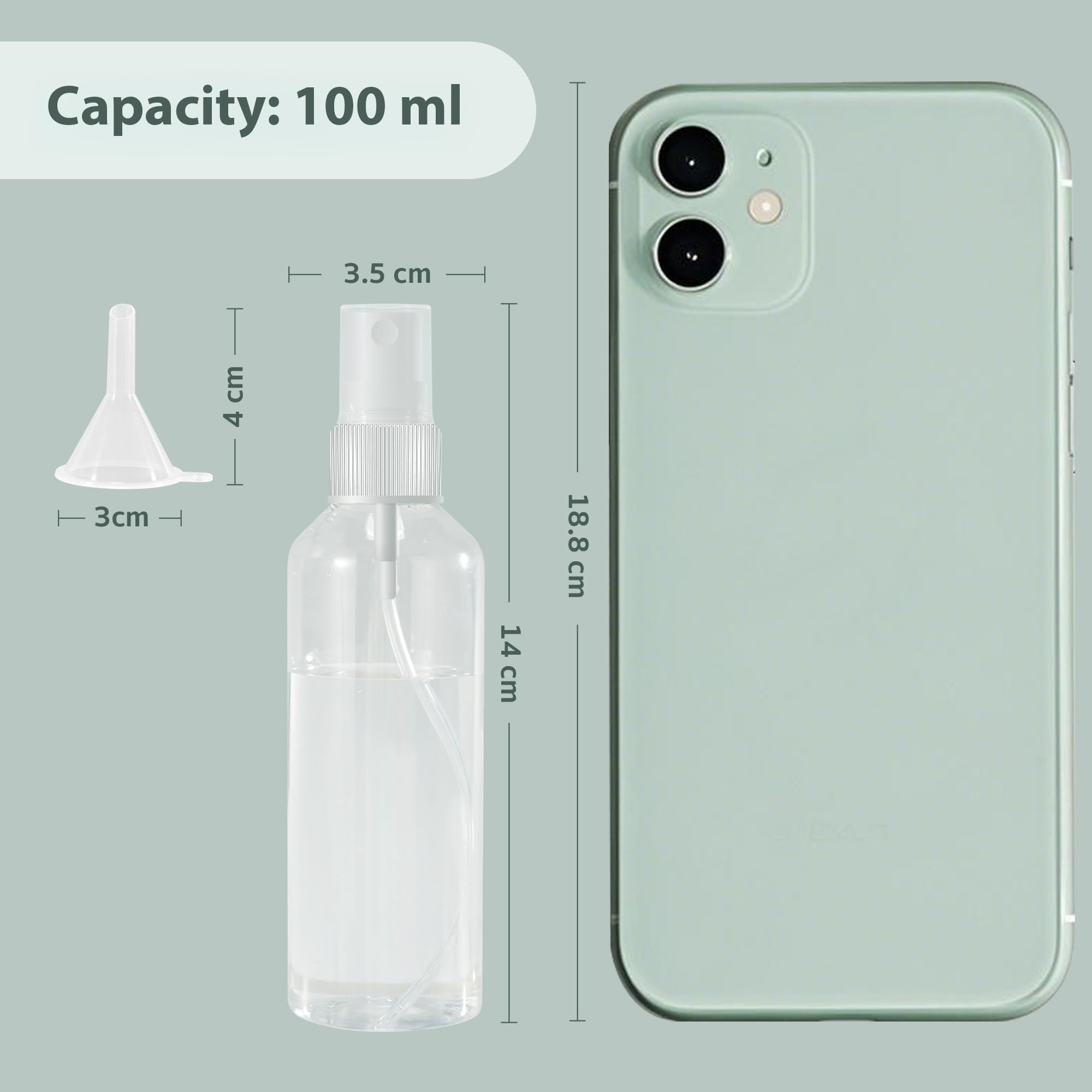 Vonsera 10-Pack 100ml Clear Travel Spray Bottles - Refillable Plastic Mist Atomizers 3