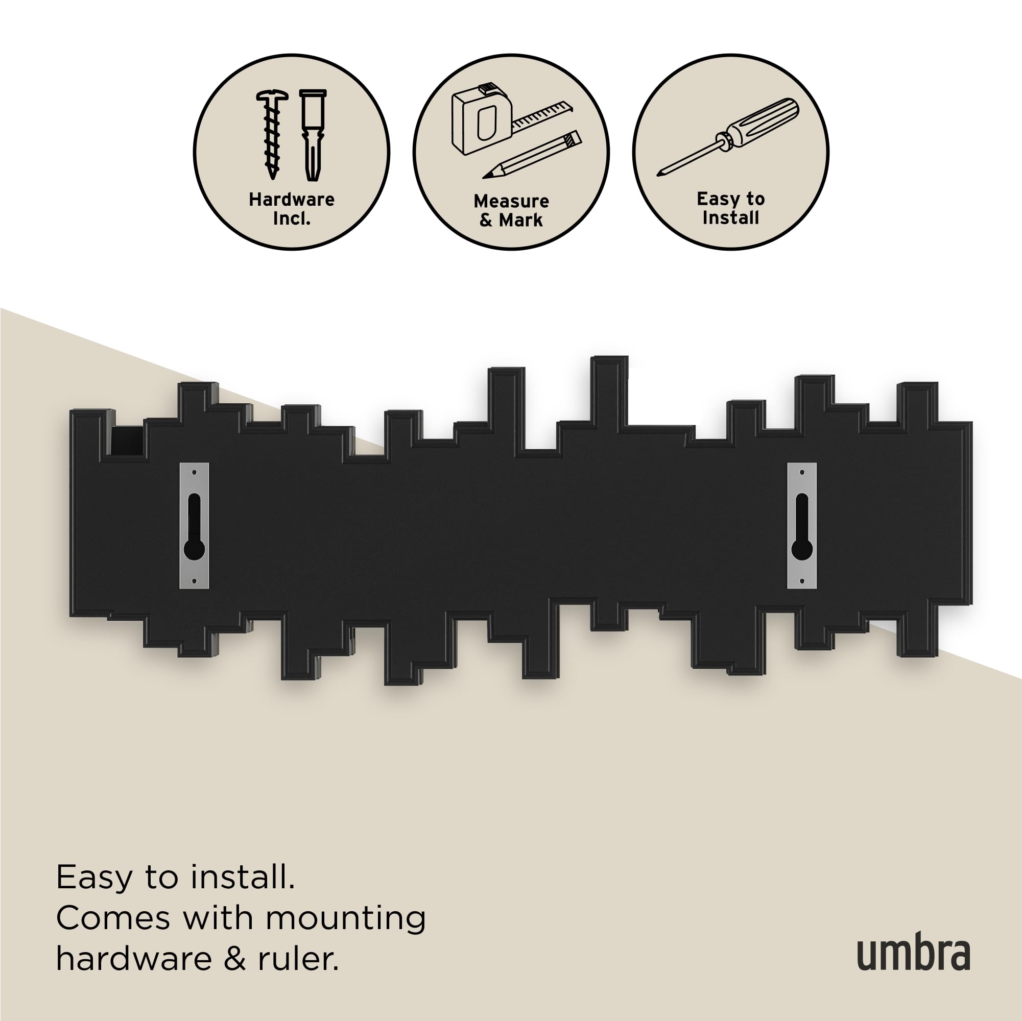 Umbra Sticks Wall-Mounted Coat Rack Rail Hook with 5 Retractable Pegs | Black Plastic 6
