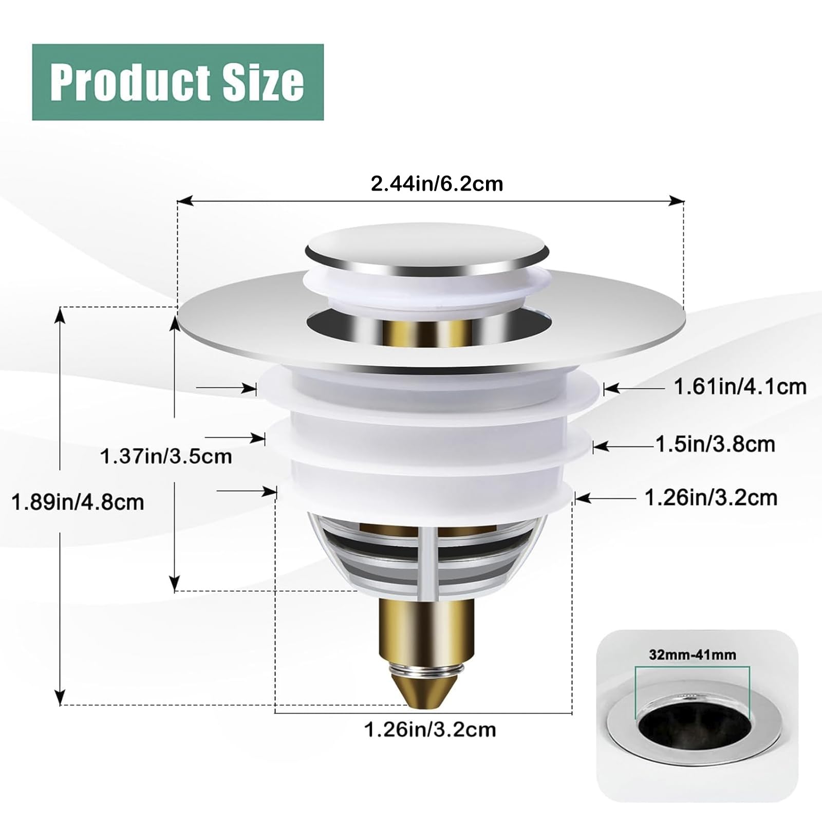 Diboniur Universal Sink Stopper Replacement | 304 Stainless Steel & Copper | Fits 32mm-41mm Drains 2
