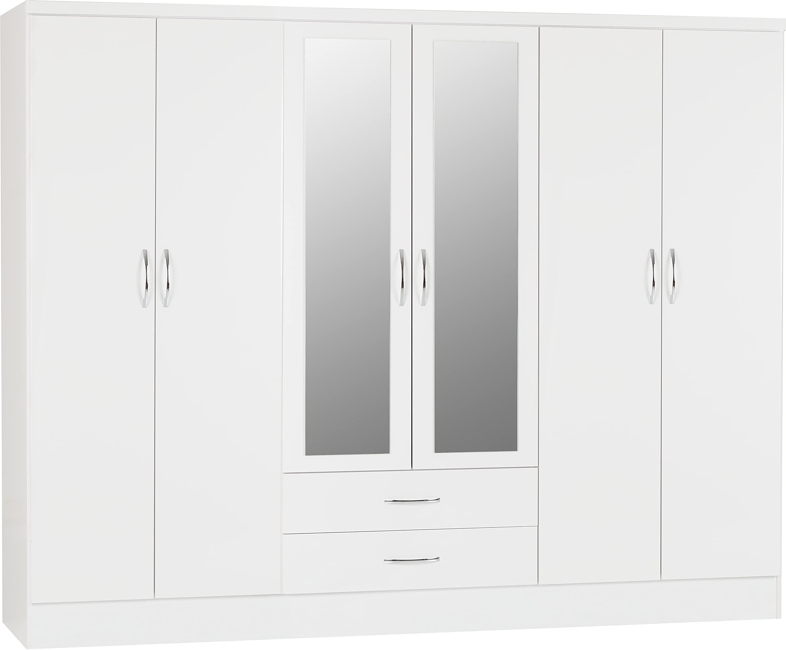 Seconique Nevada 6 Door 2 Drawer Mirrored Wardrobe | White Gloss | W 230cm 1