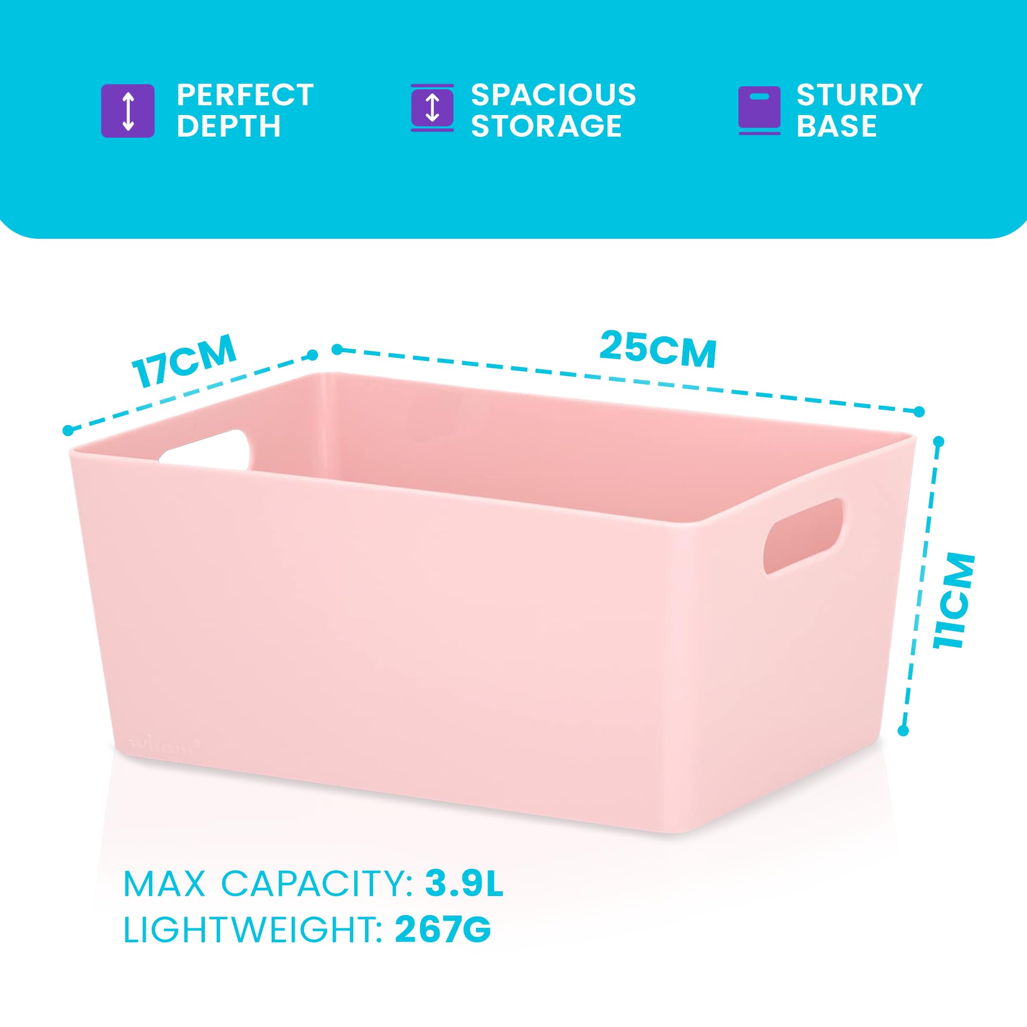 Niftii 5-Pack Plastic Shelf Baskets with Handles | 3.9L Capacity | Pink | Modern Style 4