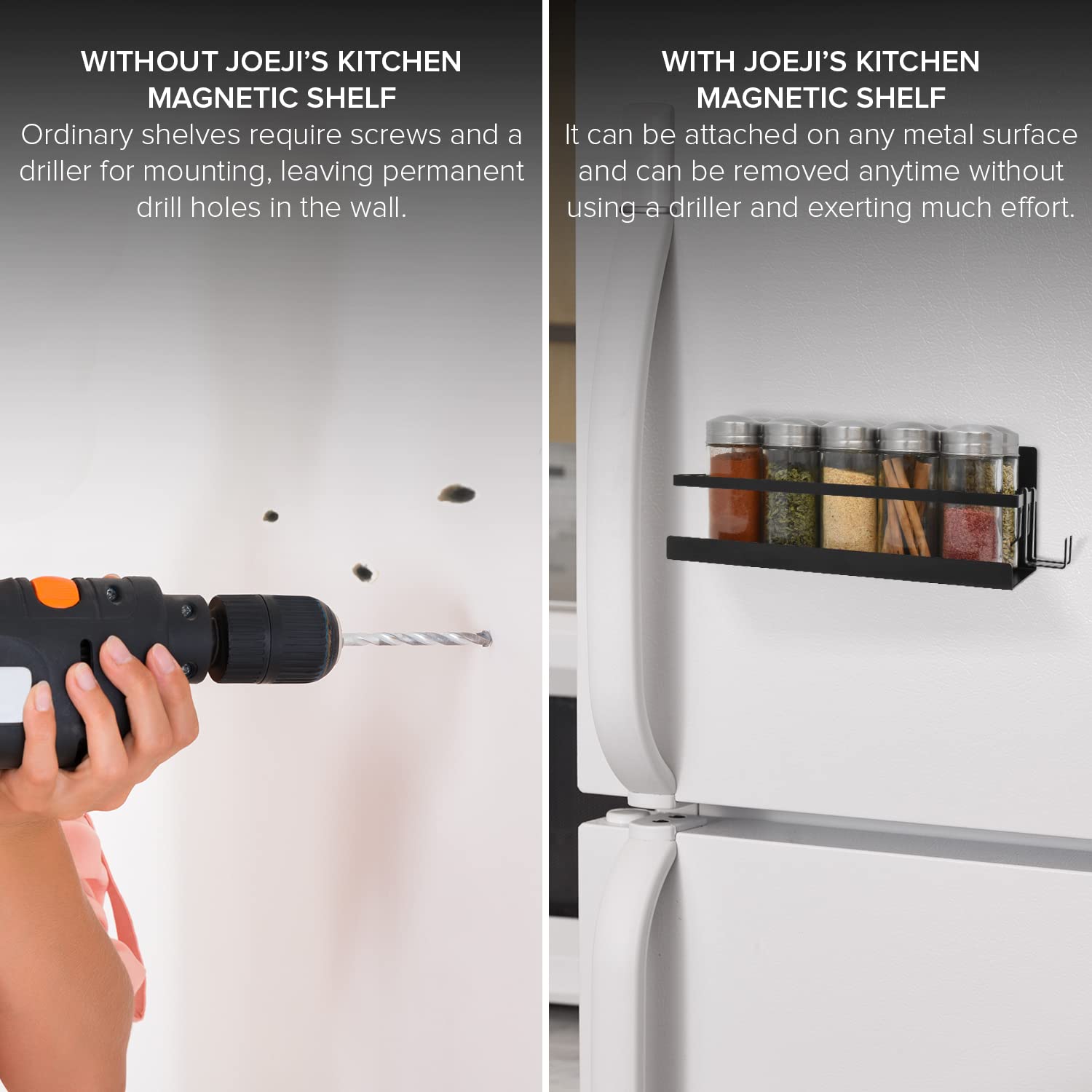 joeji's Kitchen Magnetic Spice Racks - Set of 2, Zinc-Coated Steel, Holds 2.5 kgs | Black 4