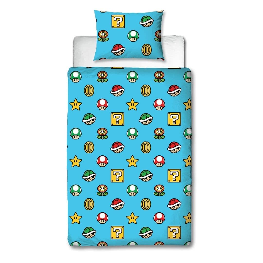 Character World Nintendo Super Mario Single Duvet Cover Set - Continue Design | Blue 2