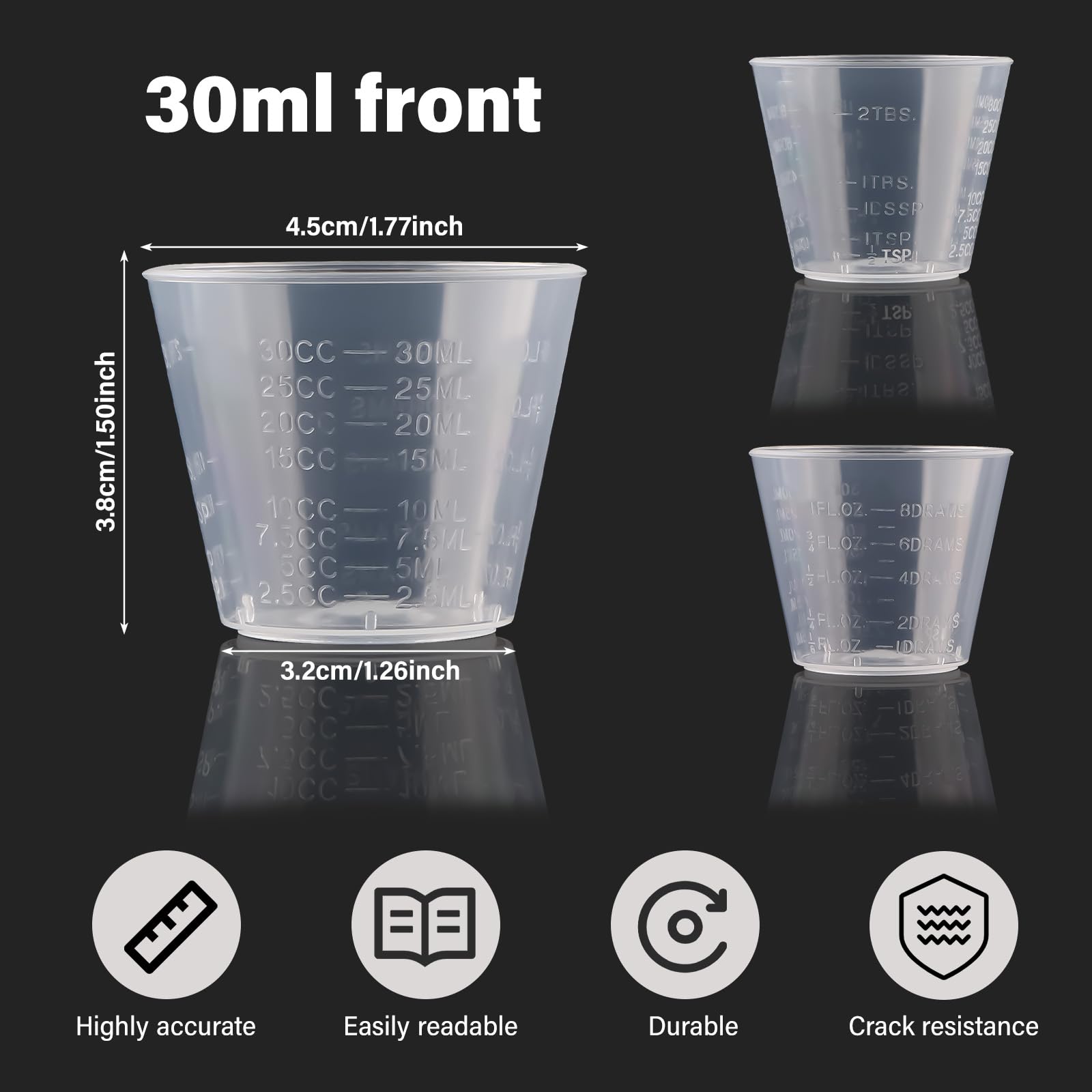 Admygo 10 PCS 30ml/1oz Clear Plastic Measuring Cups - Reusable Graduated Dosing Tool for Kitchen & Lab