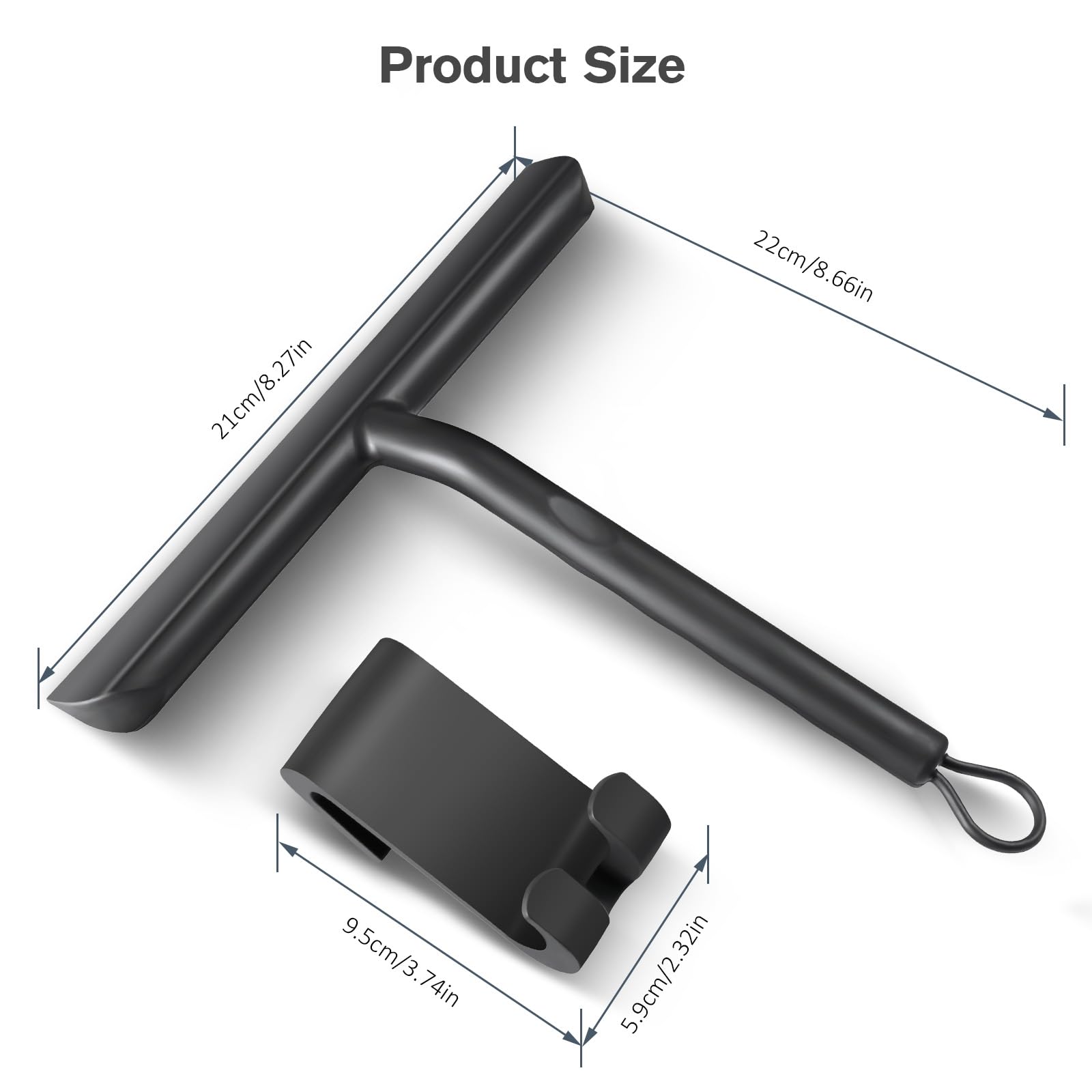 Vinabo Silicone Shower Squeegee Cleaner with Hook | Black | Non-Scratch Design 2
