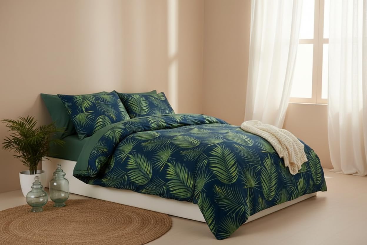 Rapport Home Palma Tropical Green King Duvet Cover Set | 180TC Microfibre | 3 Piece Set 1