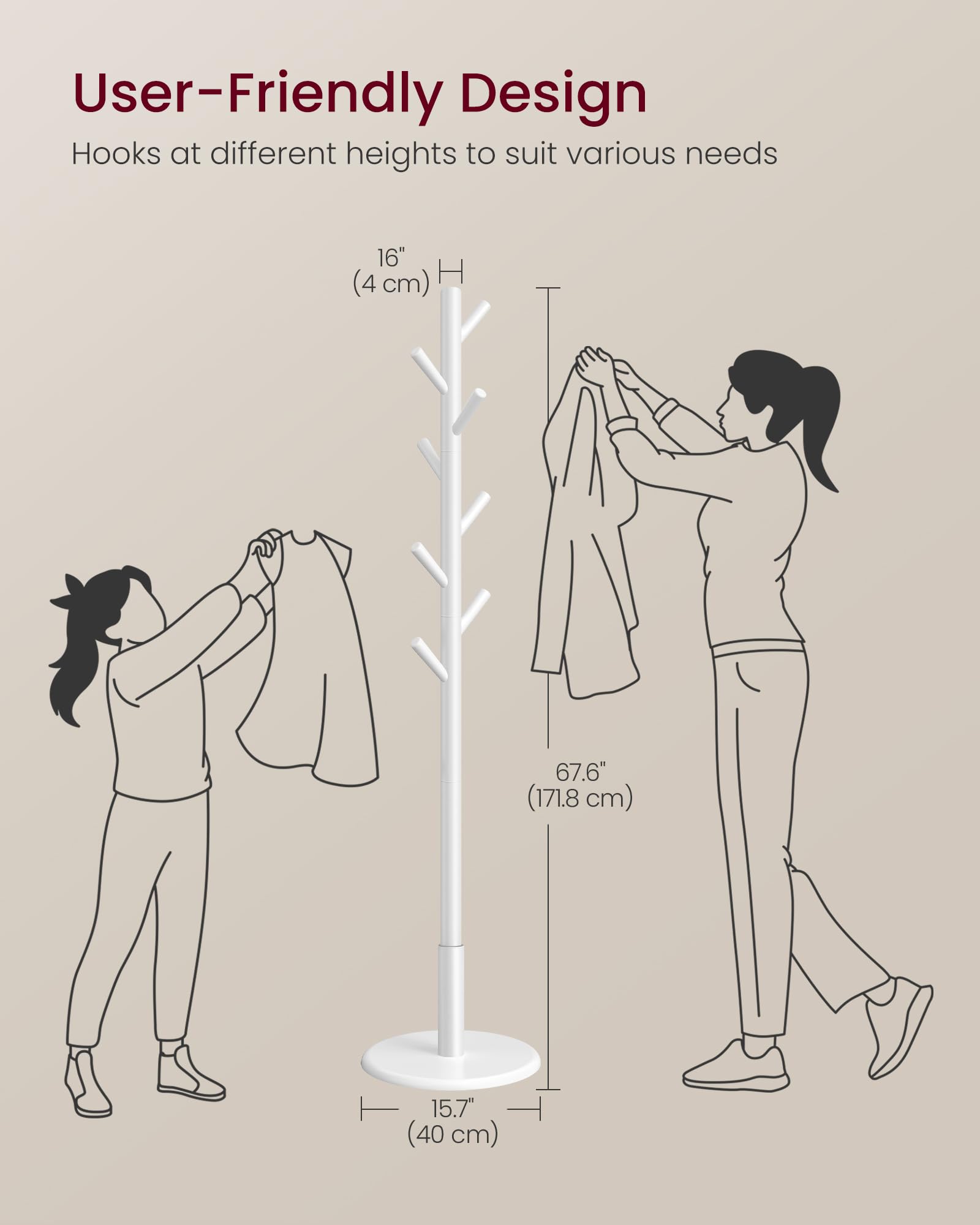 VASAGLE Solid Wood Coat Rack - Freestanding Hall Tree | Cloud White | Holds 40 kg 5