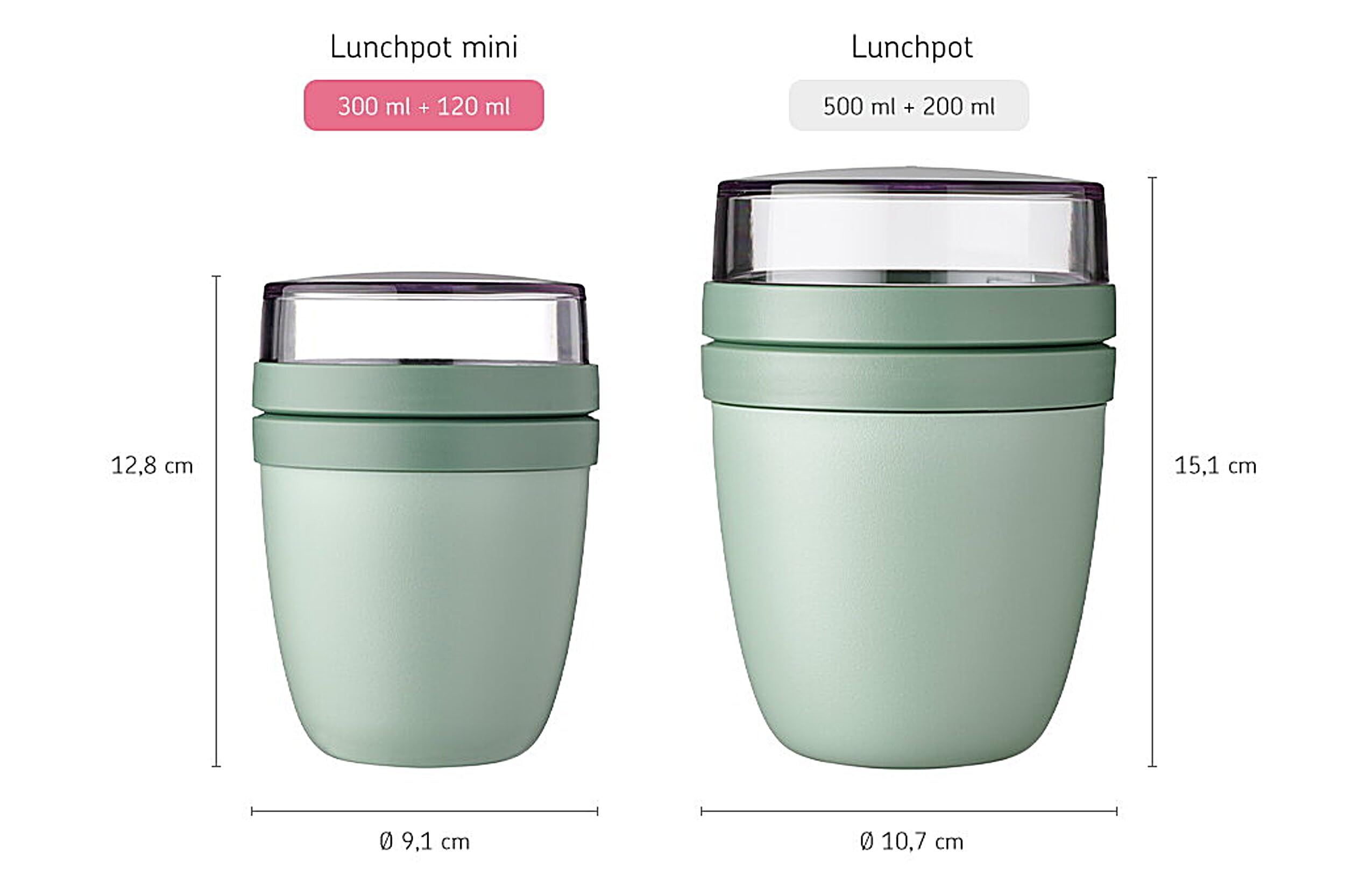 Mepal Lunchpot Ellipse Mini - 2-Compartment Yoghurt & Muesli Container | 420ml Total | Nordic Sage 5