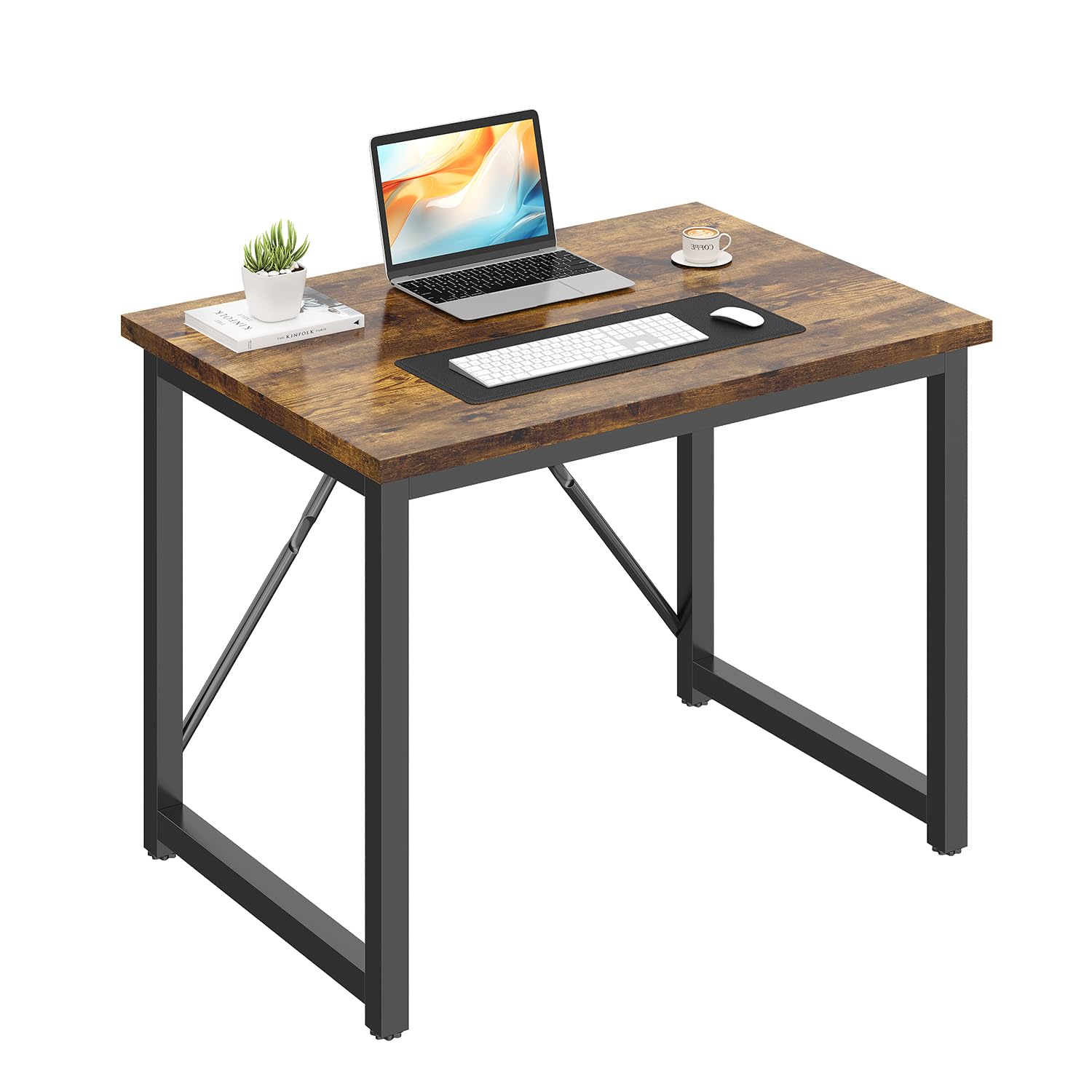 JUMMICO Computer Desk Workstation | 80 x 50 cm Surface | Rustic Brown | Adjustable