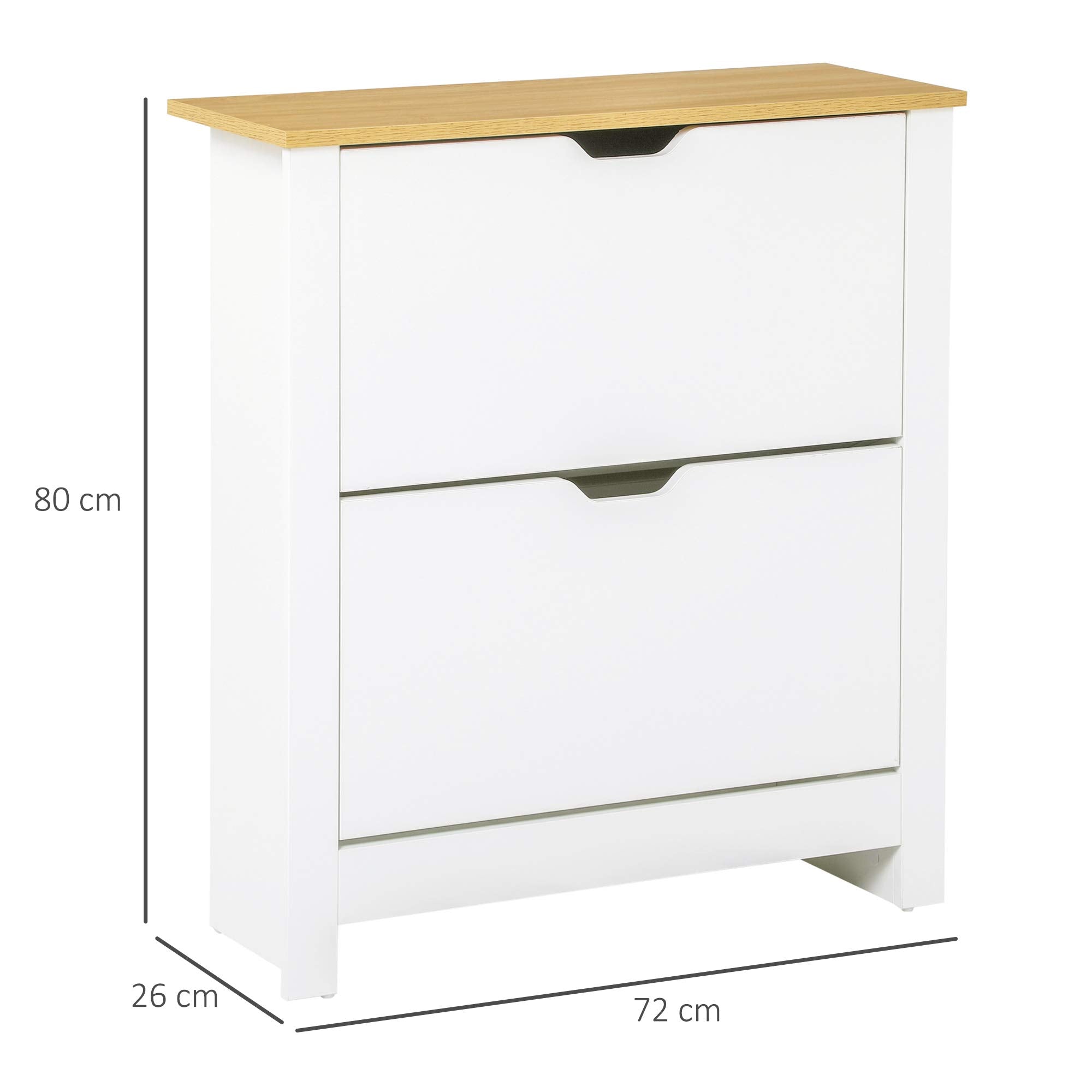 HOMCOM Narrow Shoe Cabinet - Space Saving Storage | 2 Flip Drawers | White 3