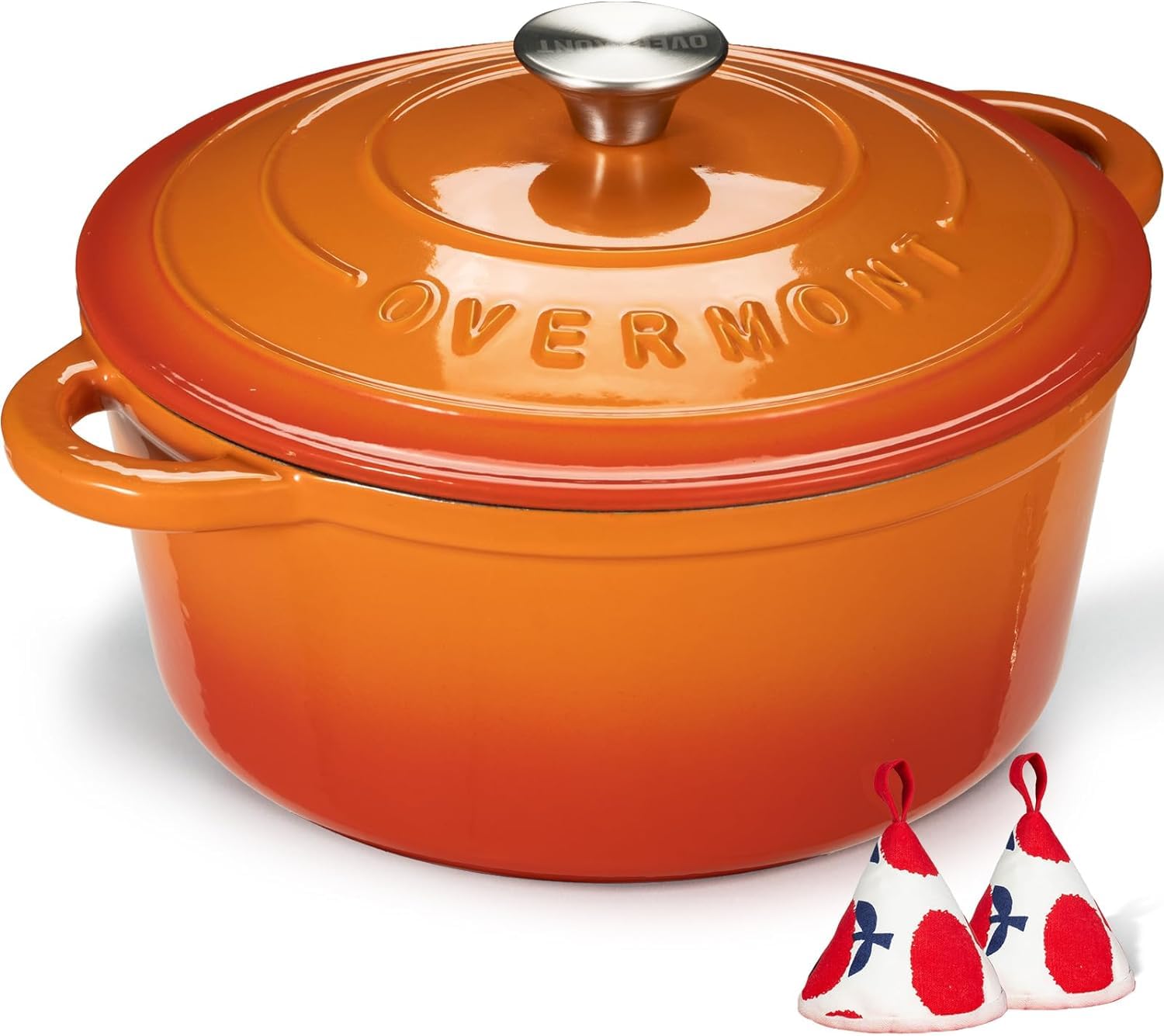OVERMONT 26cm/5.2L Enamelled Cast Iron Round Casserole Pot with Lid | Pumpkin Color | 5.5 Quart 1