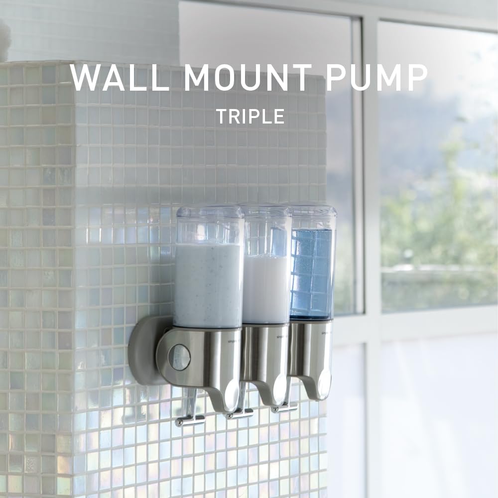 simplehuman BT1029 Triple Wall Mounted Soap Dispenser Pump | 444ml x 3 Capacity | Brushed Stainless Steel 3