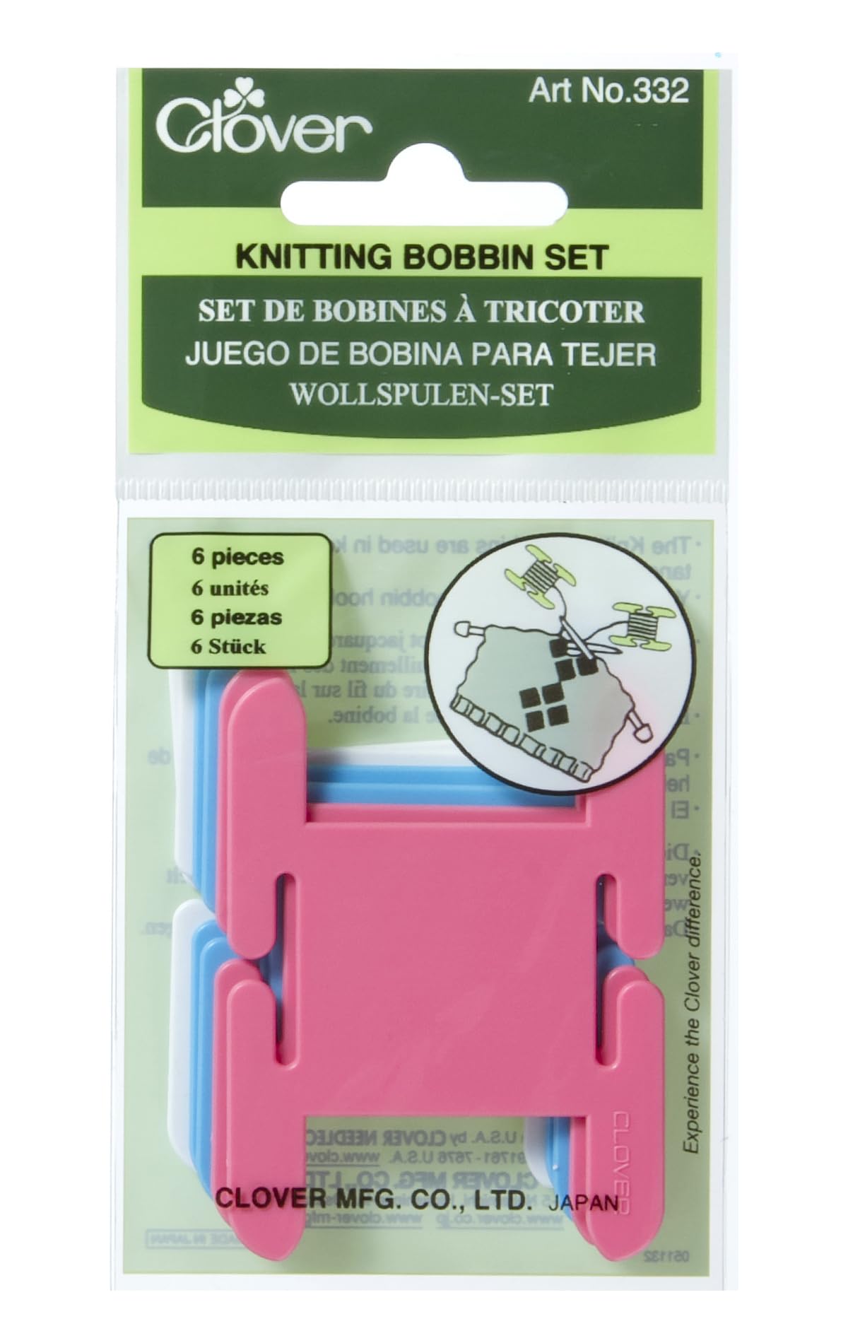 Clover Knitting Bobbin Set - Yarn Management | Plastic | Pink | 6 Pieces 1
