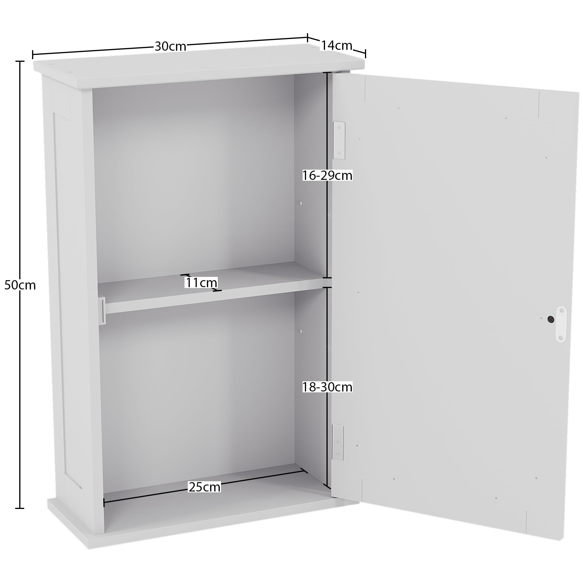 Bath Vida Priano Single Wall Mounted Bathroom Storage Cabinet | White MDF | 30x14x50cm 3