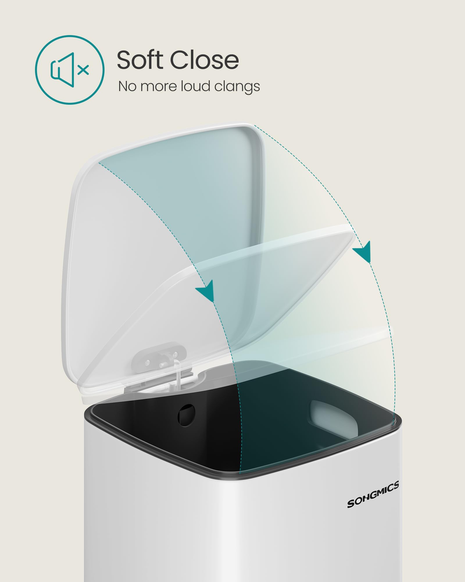 SONGMICS 8 Gallon (30 L) Stainless Steel Pedal Bin with Soft Close Lid | Cloud White 6