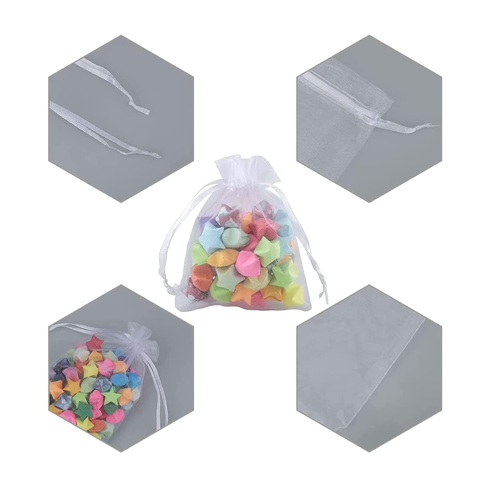 Carehabi Organza Gift Bags - 100 Pcs White Drawstring Pouches | 9x7cm for Wedding Favors & Jewelry 6