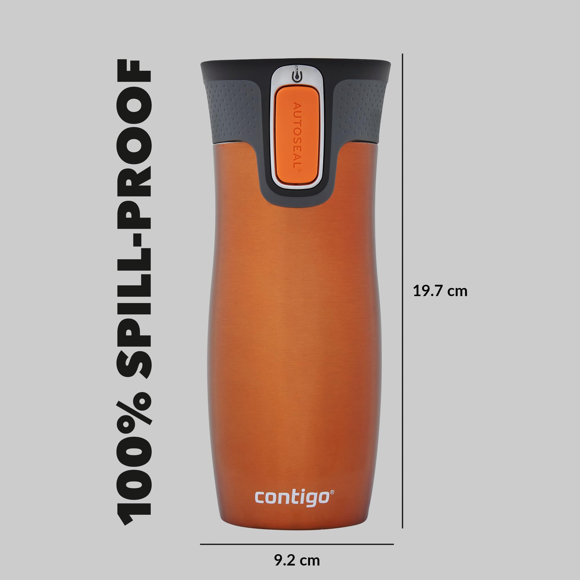 Contigo West Loop Autoseal Travel Mug - 470 ml Stainless Steel Thermal, Leakproof, Tangerine 8