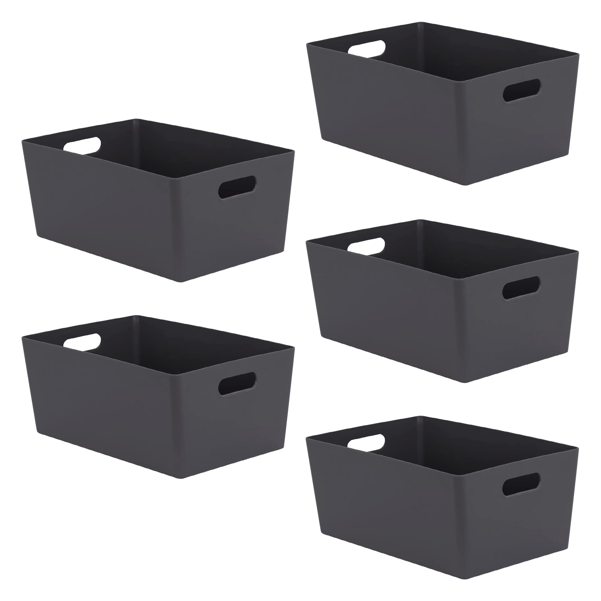 Niftii 5-Pack Plastic Shelf Baskets with Sturdy Handles | 3.9L Capacity | Black 1