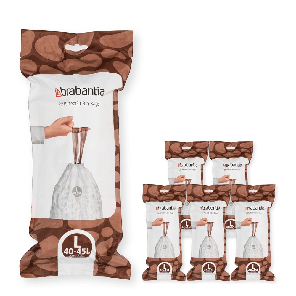 Brabantia PerfectFit Bin Liners - Size L (40-45L) | 120 Bags | White | Tear-Resistant 1