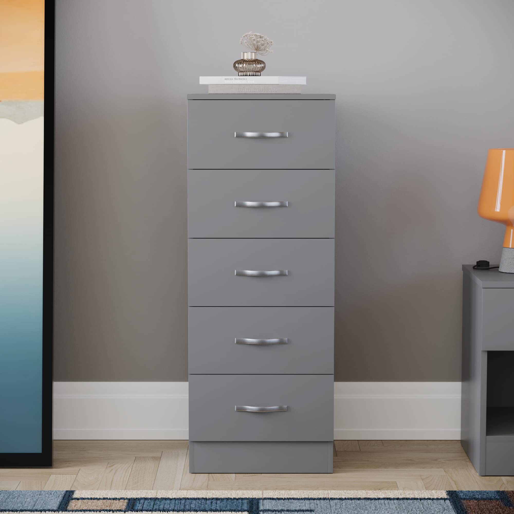 Vida Designs Riano 5 Drawer Narrow Chest - Engineered Wood Storage | Grey | 34.5W x 90H cm 3