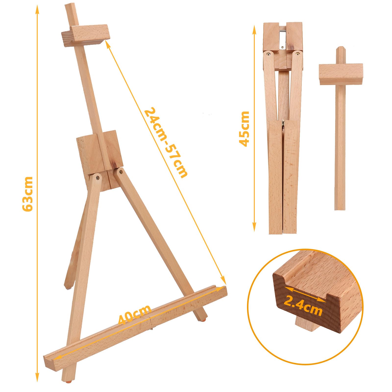 ASelected Wooden Tabletop Easel - 45cm Adjustable Height | Beech Wood | Foldable Design 2