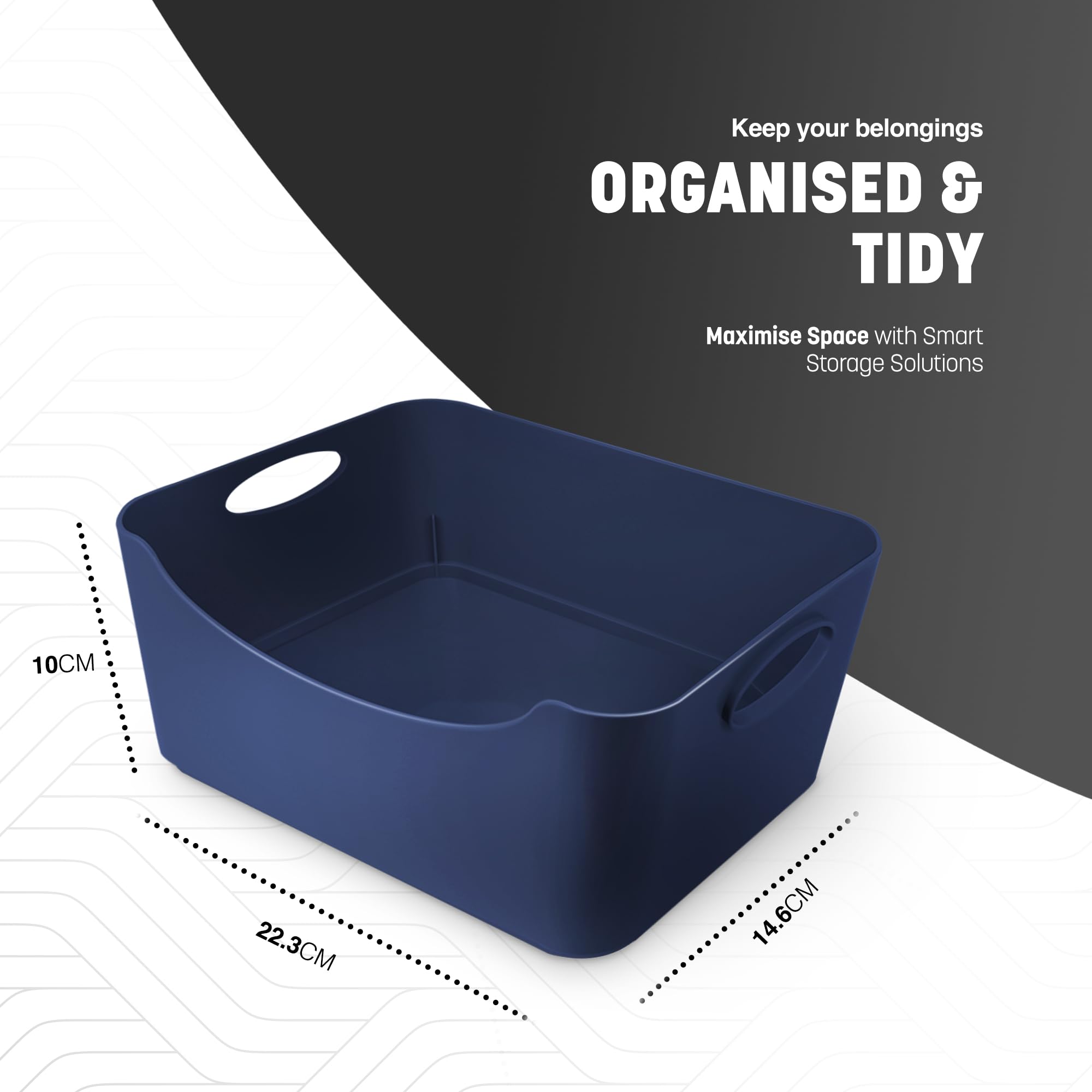 KEPLIN Plastic Studio Shelf Baskets with Handles - 5 Pack, Navy, 22.3 x 14.8 x 10 cm 2