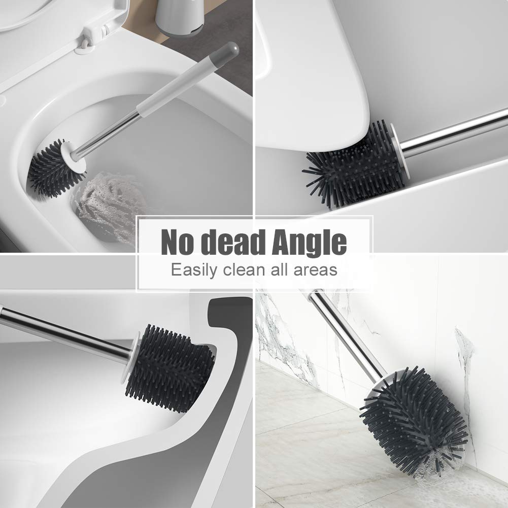 Ibergrif M34152 Silicone Toilet Brush and Holder - Deep Cleaning TPR Bristles | Drip Proof Holder 6