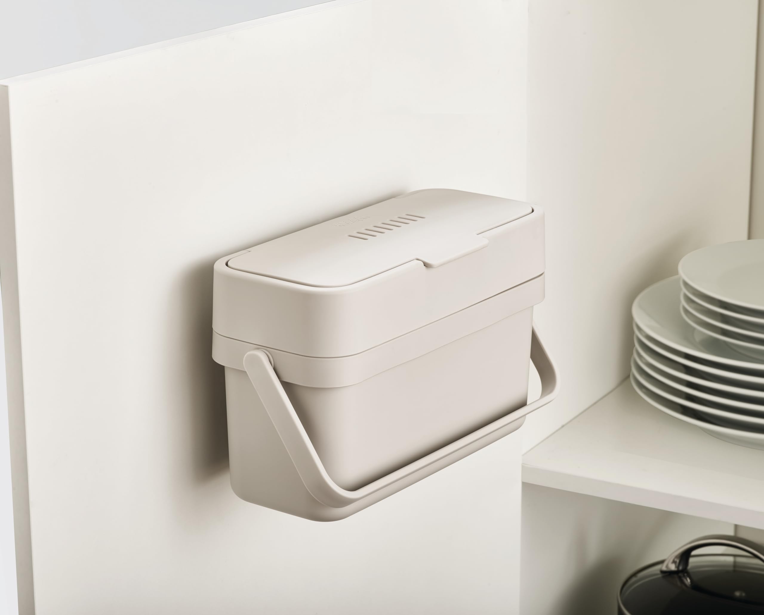 Joseph Joseph Compo 4 Easy-fill Food Waste Caddy - 4 Litres | Slimline Design | Stone 4
