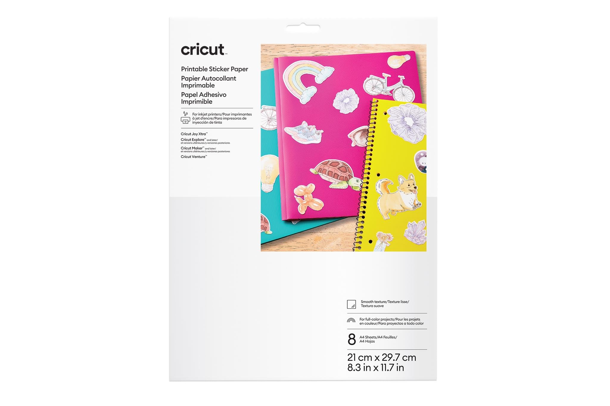 Cricut Printable Sticker Paper - Inkjet Compatible | 8 Sheets White A4
