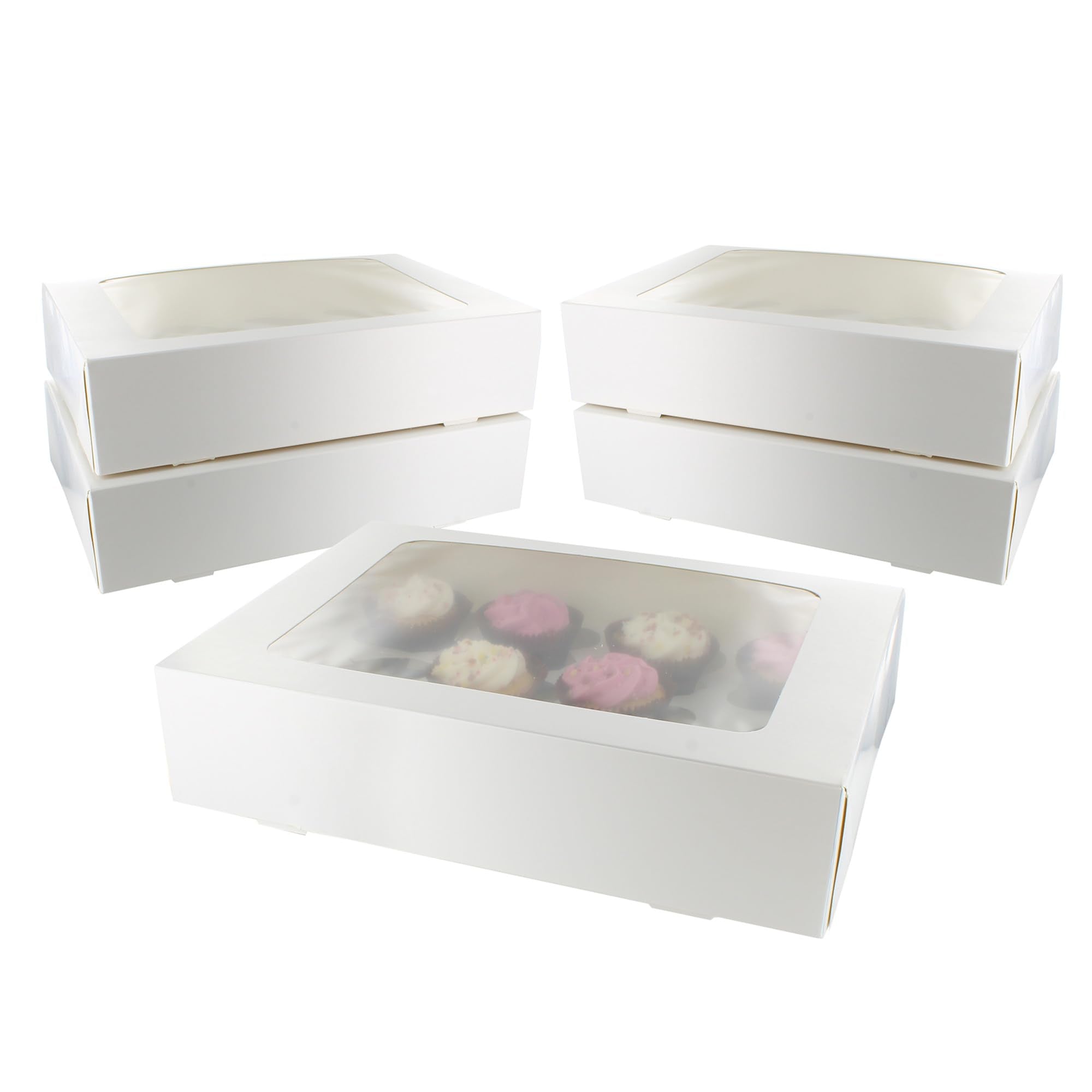 Culpitt 12 Hole Cupcake Boxes - 5 Pack White Card Carrier with Clear Window | Sturdy Design 8