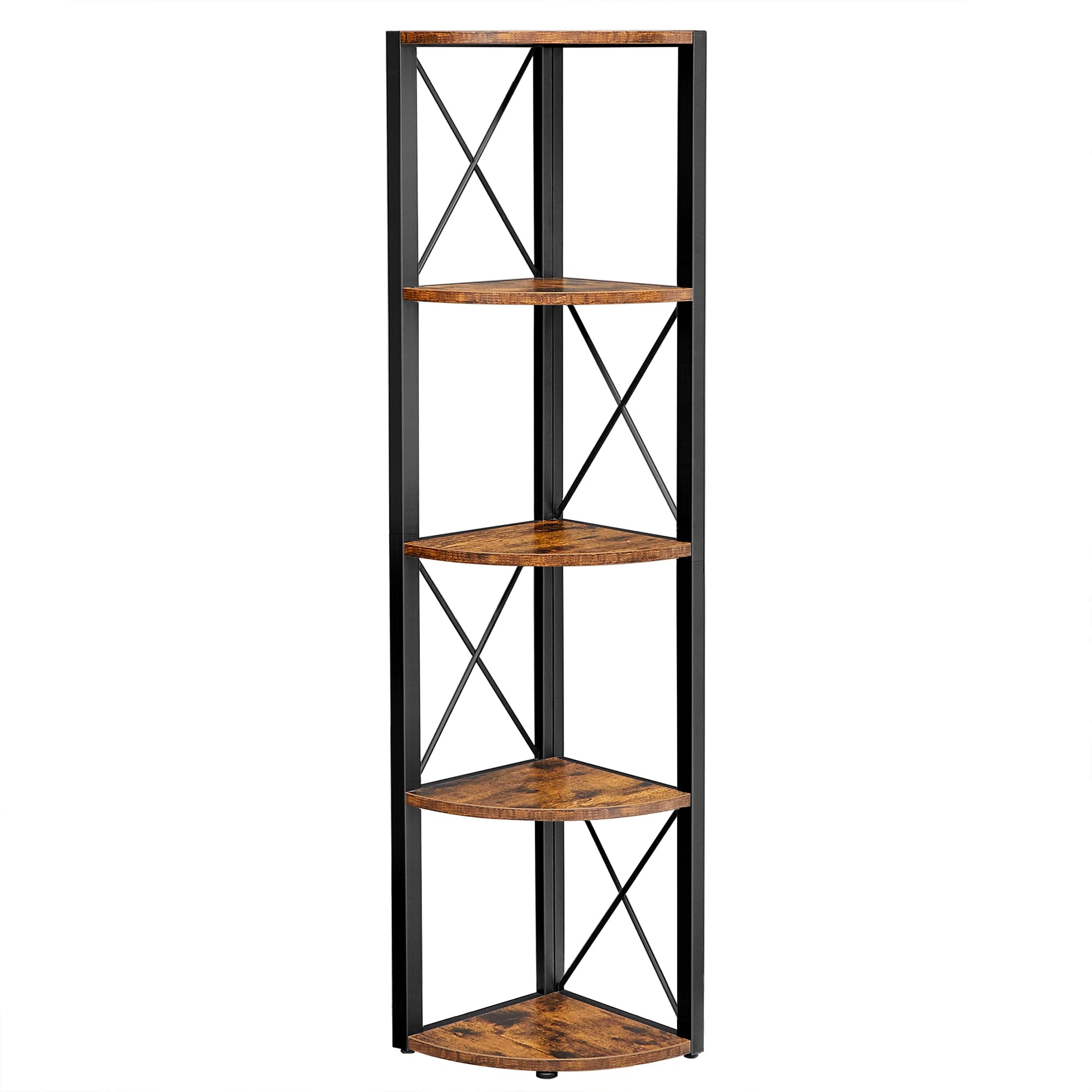 VASAGLE 5-Tier Corner Shelf - Space Saving Storage | Rustic Brown & Black | 11.3kg Load Capacity 1