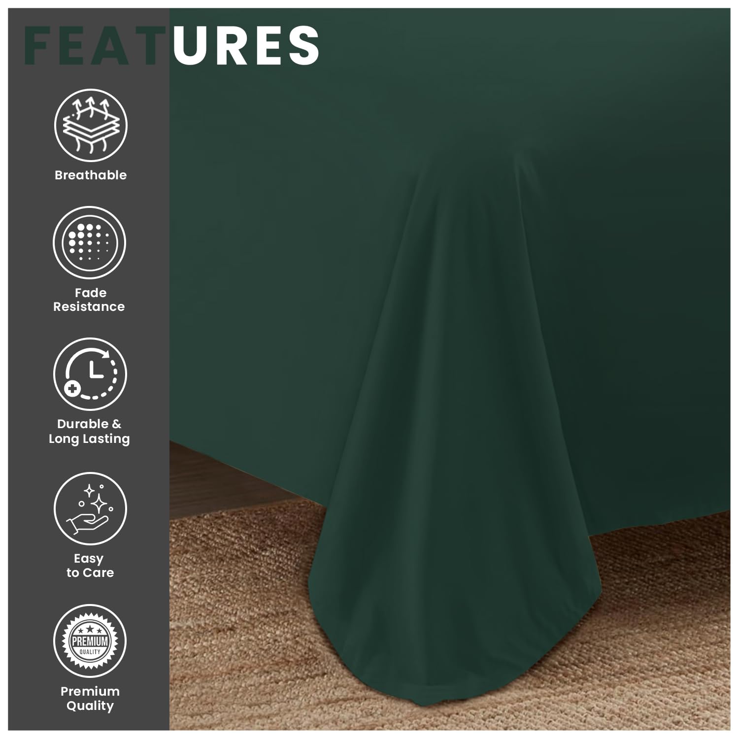 GC GAVENO CAVAILIA Non Iron Percale Flat Sheet - King Size | Polycotton | Dark Green 2