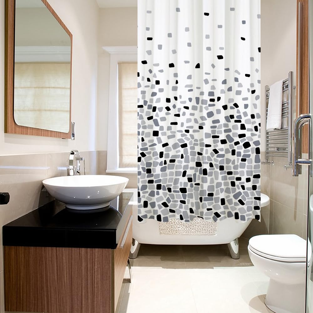 ANSIO Shower Curtain - Mosaic Black Design | 180cm x 180cm | Mildew Resistant Polyester 5