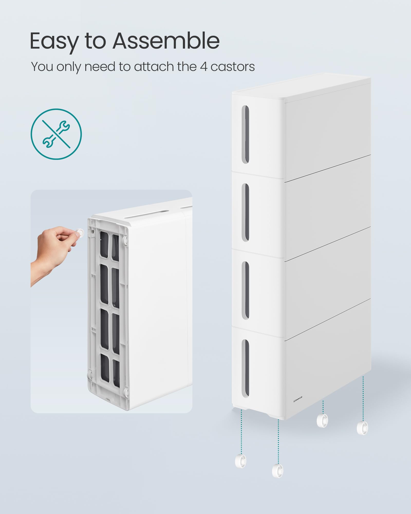 SONGMICS Narrow Kitchen Storage Cart - 4 Tier Plastic Drawers | Mobile | White + Grey 7
