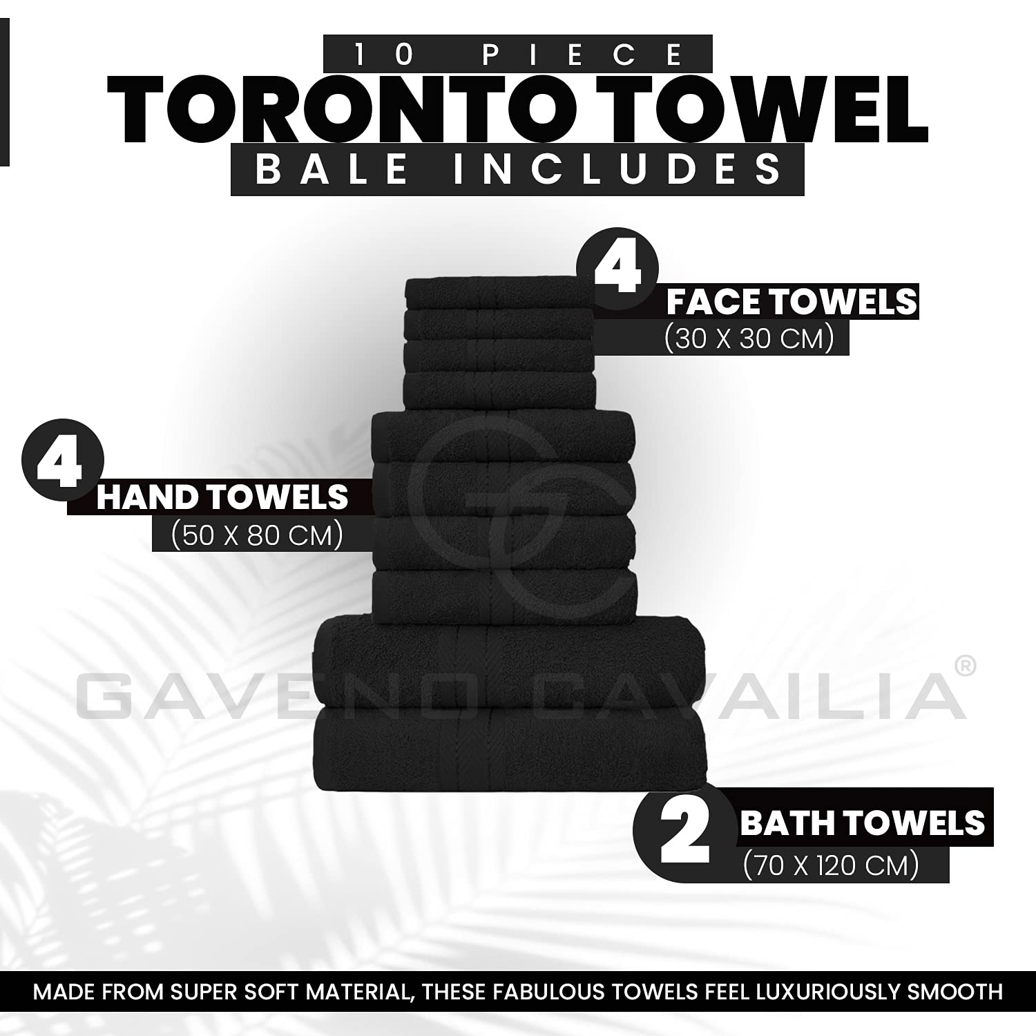 GC GAVENO CAVAILIA 10 Piece Towel Set - 450 GSM Cotton | Quick Drying | Black 3